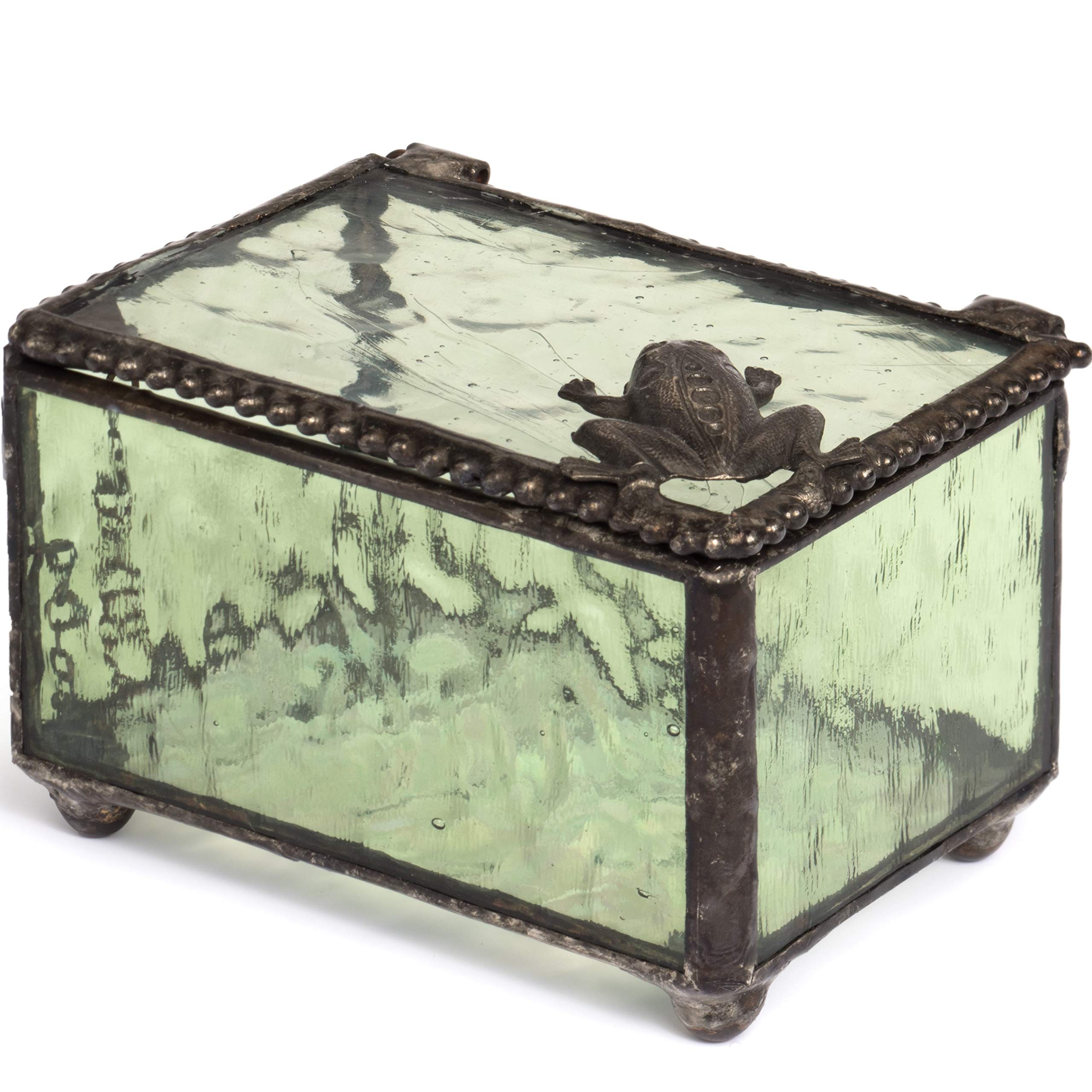 J Devlin - Elegant Decorative Glass Jewelry Box with Frog Accent for Keepsakes, Rings & Trinkets - Perfect for Gift Giving, Dresser Display & Home Decor - Box 174