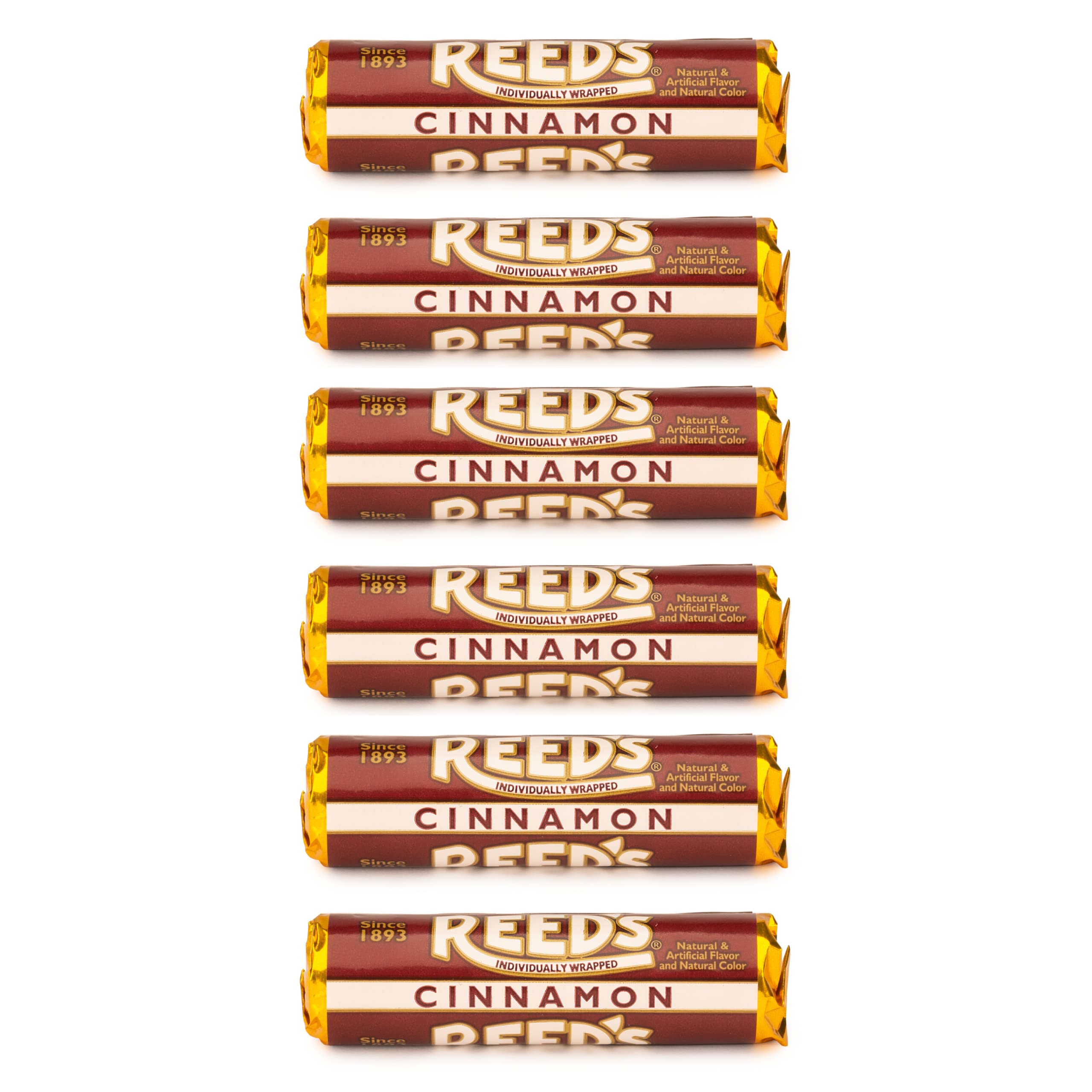 Reed's Classic Cinnamon Hard Candy Rolls - Individually Wrapped Traditional Candies (6 Pack, 1.01oz Each) | Perfect for Office Snacks, Party Favors & Holiday Treats