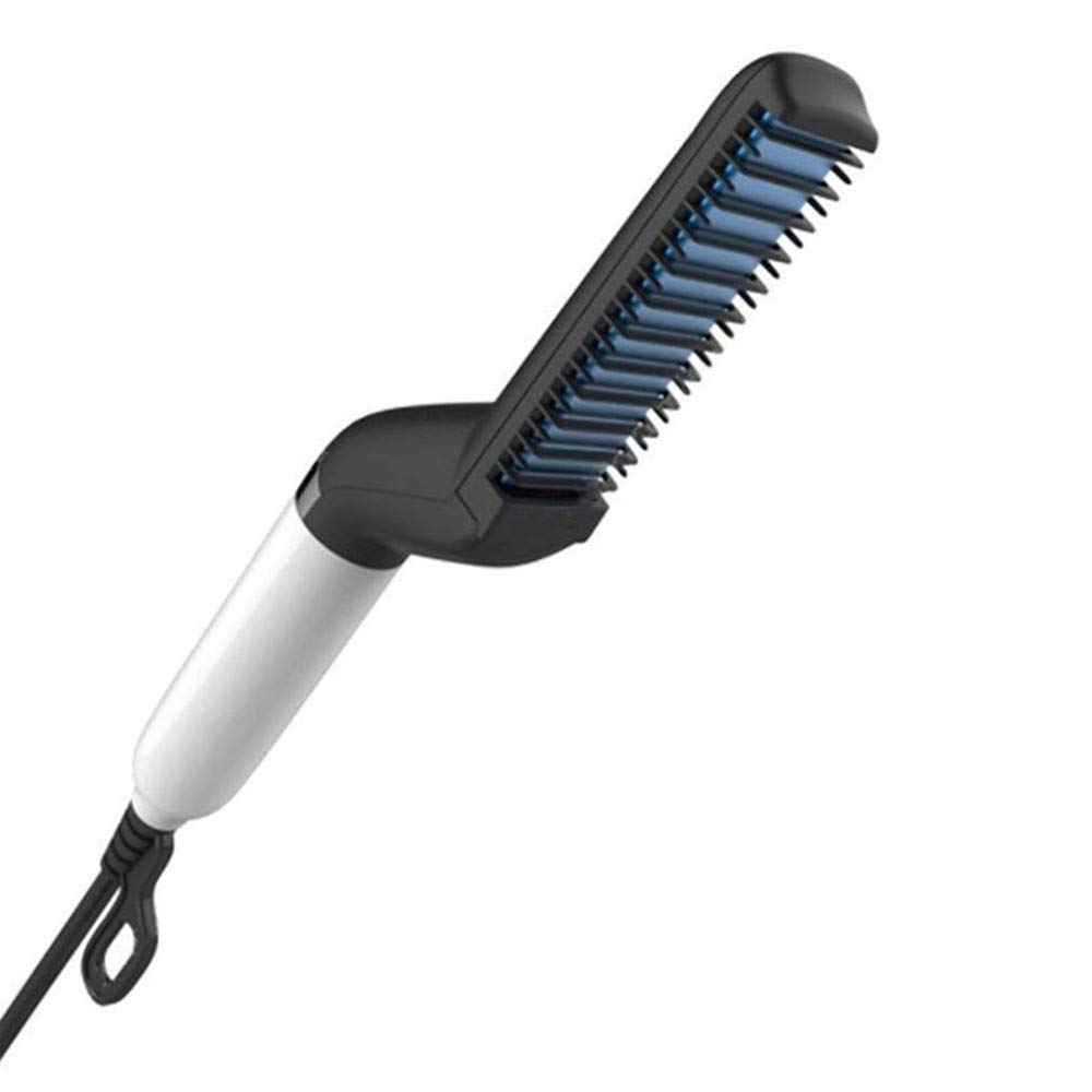Orrda Electric Hair Straightener Brush for Men & Women - Quick Beard Styler & Hair Straightening Comb with Curling Function - Perfect for Curly Hair & Beard Grooming (White/Black) - Ideal for Home Use, Travel & Salon Styling