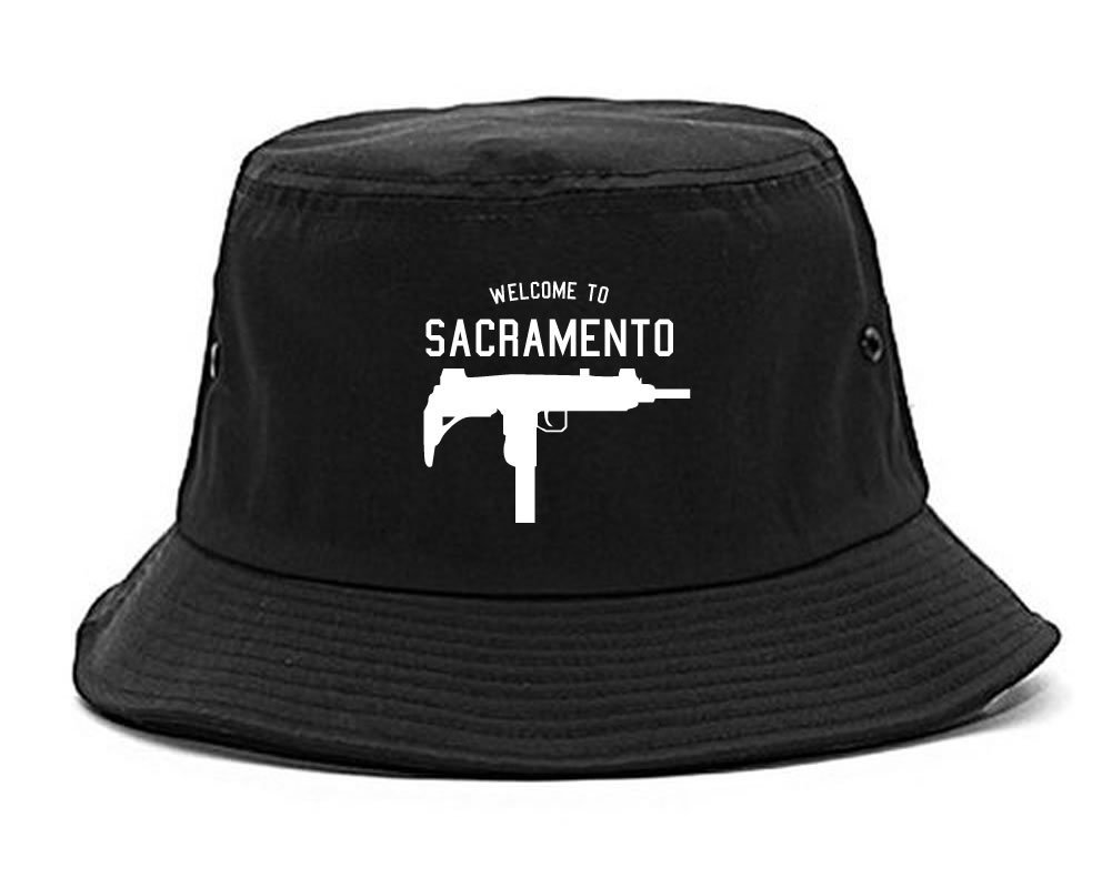 Kings Of NY Welcome to Sacramento Uzi Machine Gun California Bucket Hat - Stylish Hip Hop Streetwear for Men & Women - Perfect for Concerts, Festivals and Urban Fashion