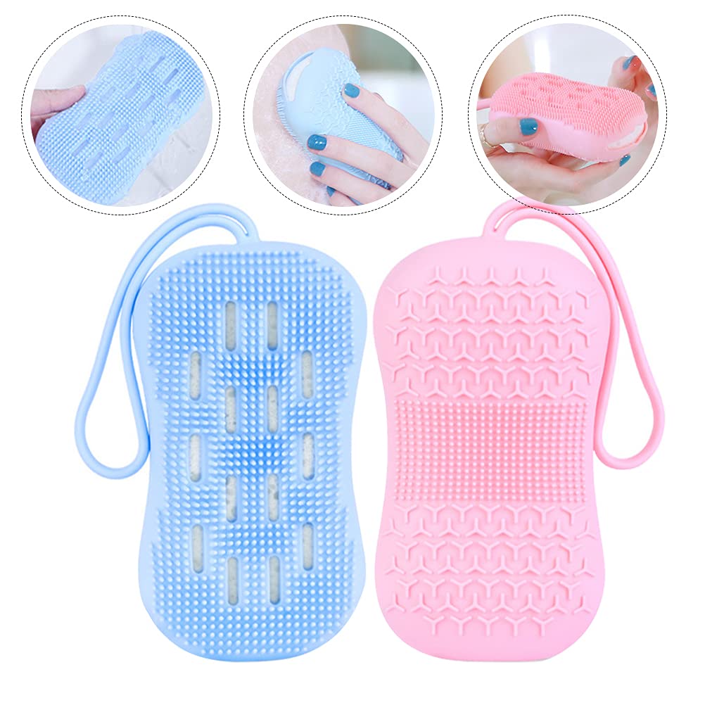 EXCLUZO 2-Pack Silicone Bath Brushes for Body Scrub & Exfoliation - Soft Cleaning Brush Set (Blue & Pink) | Home Spa, Shower & Bathroom Essentials for Gentle Skin Care