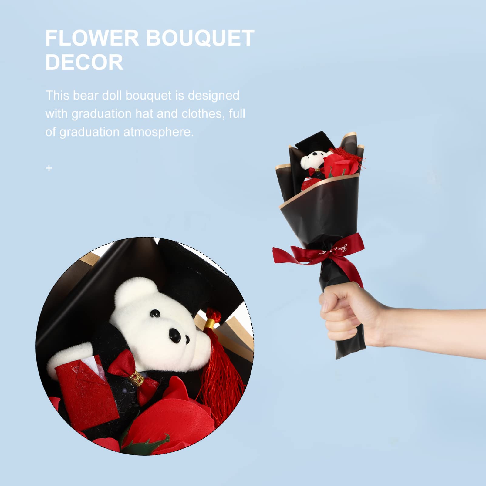Alipis Graduation Bear Bouquet - Mini Plush Teddy Bear with Artificial Roses, Floral Arrangement for Graduation Gifts (Red) - Perfect for Graduation Ceremonies, Parties, and Decorations