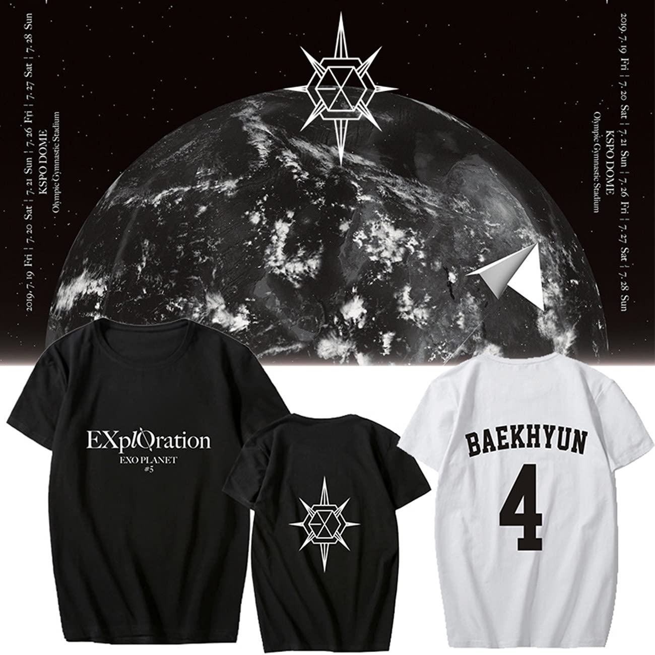 EXO Kpop T-Shirt - EXO Planet #5 Tour Merch - Sehun, Chanyeol, Baekhyun & Lay Graphic Tee - Soft Cotton Casual Shirt for Fans & Concerts