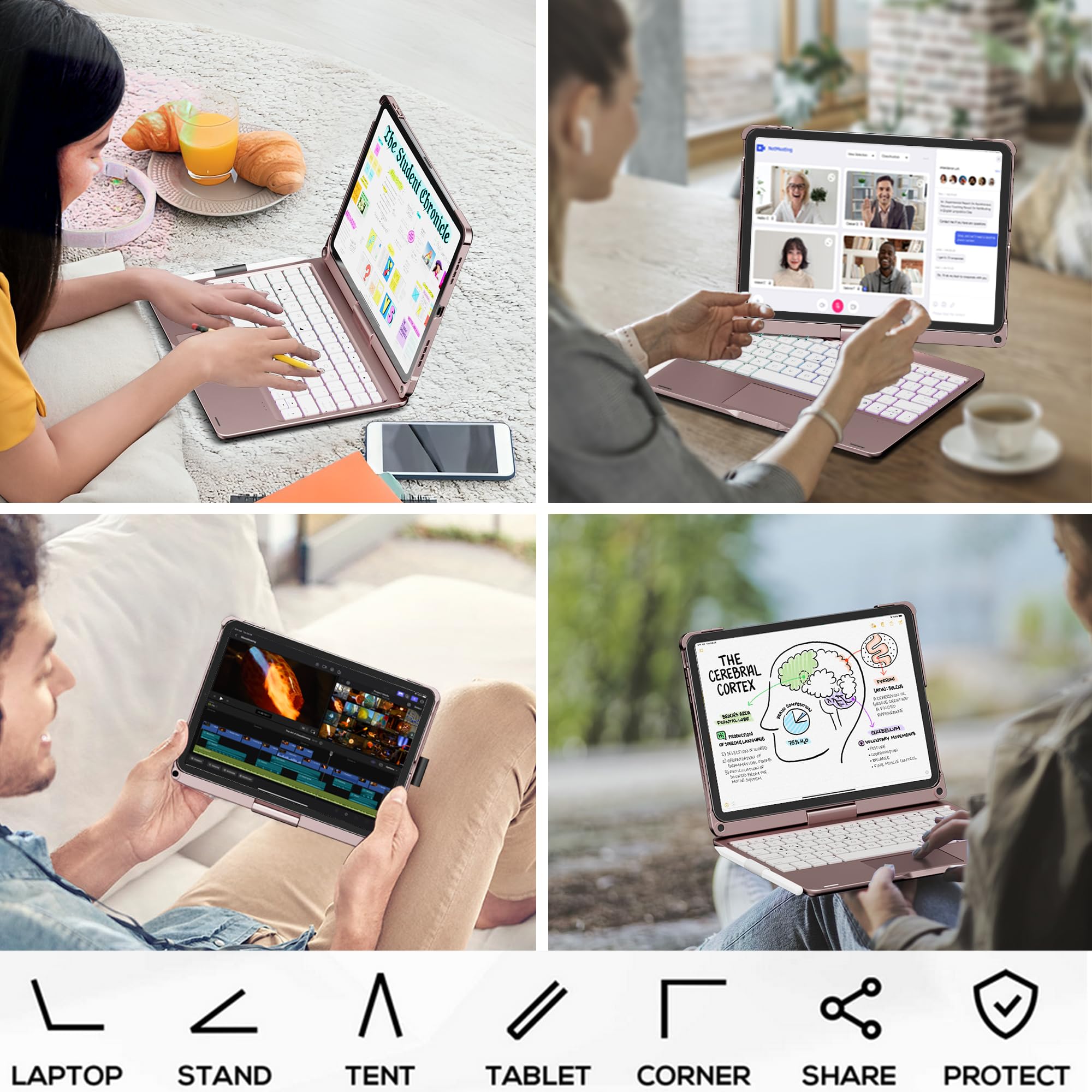 Rotating Backlit Keyboard Case for Apple iPad Air 11