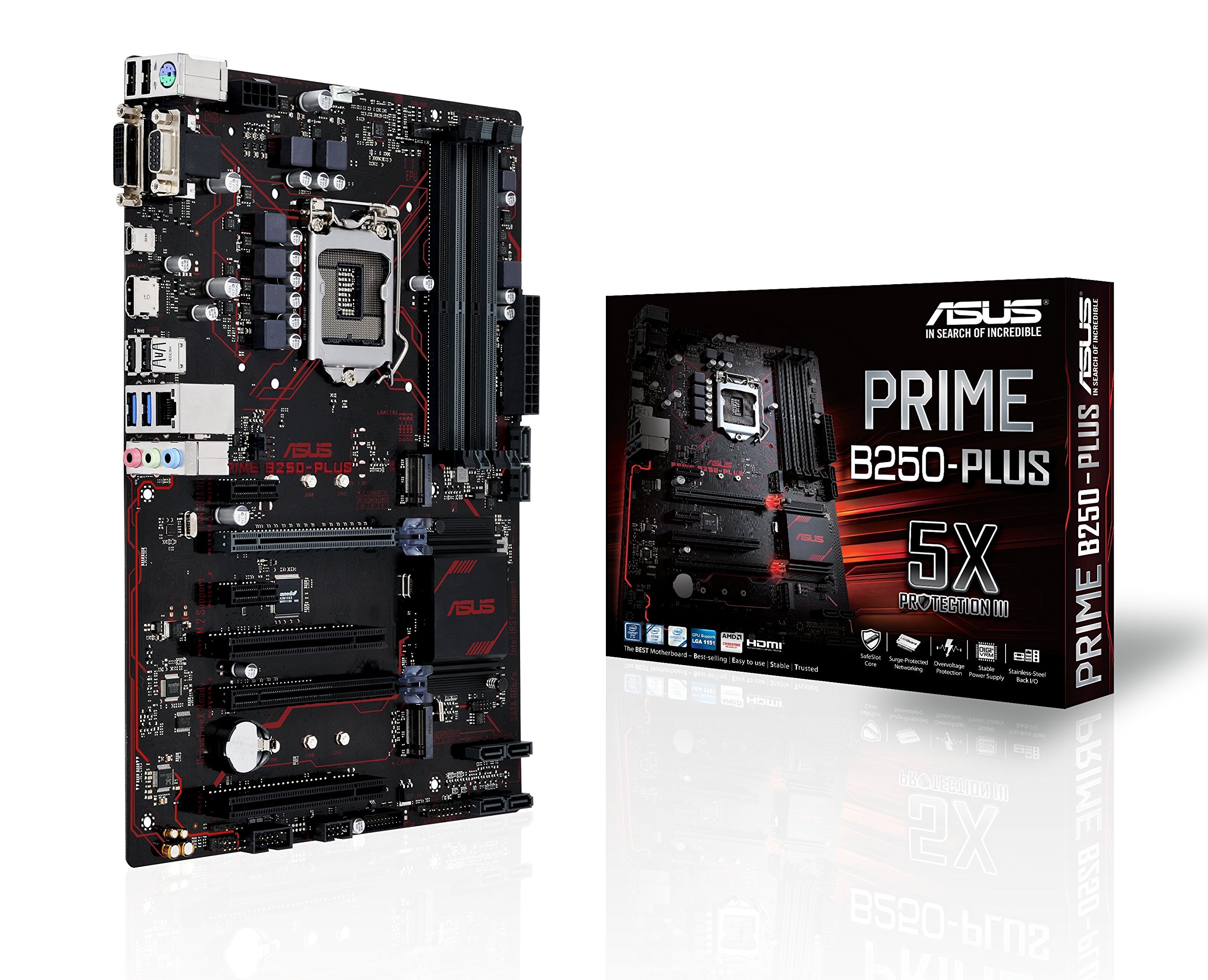 ASUS PRIME B250-PLUS ATX Motherboard - LGA1151 Socket, DDR4 RAM, HDMI/DVI/VGA, M.2 Slot, USB 3.1 - Perfect for Gaming PC Builds & Home Office Workstations