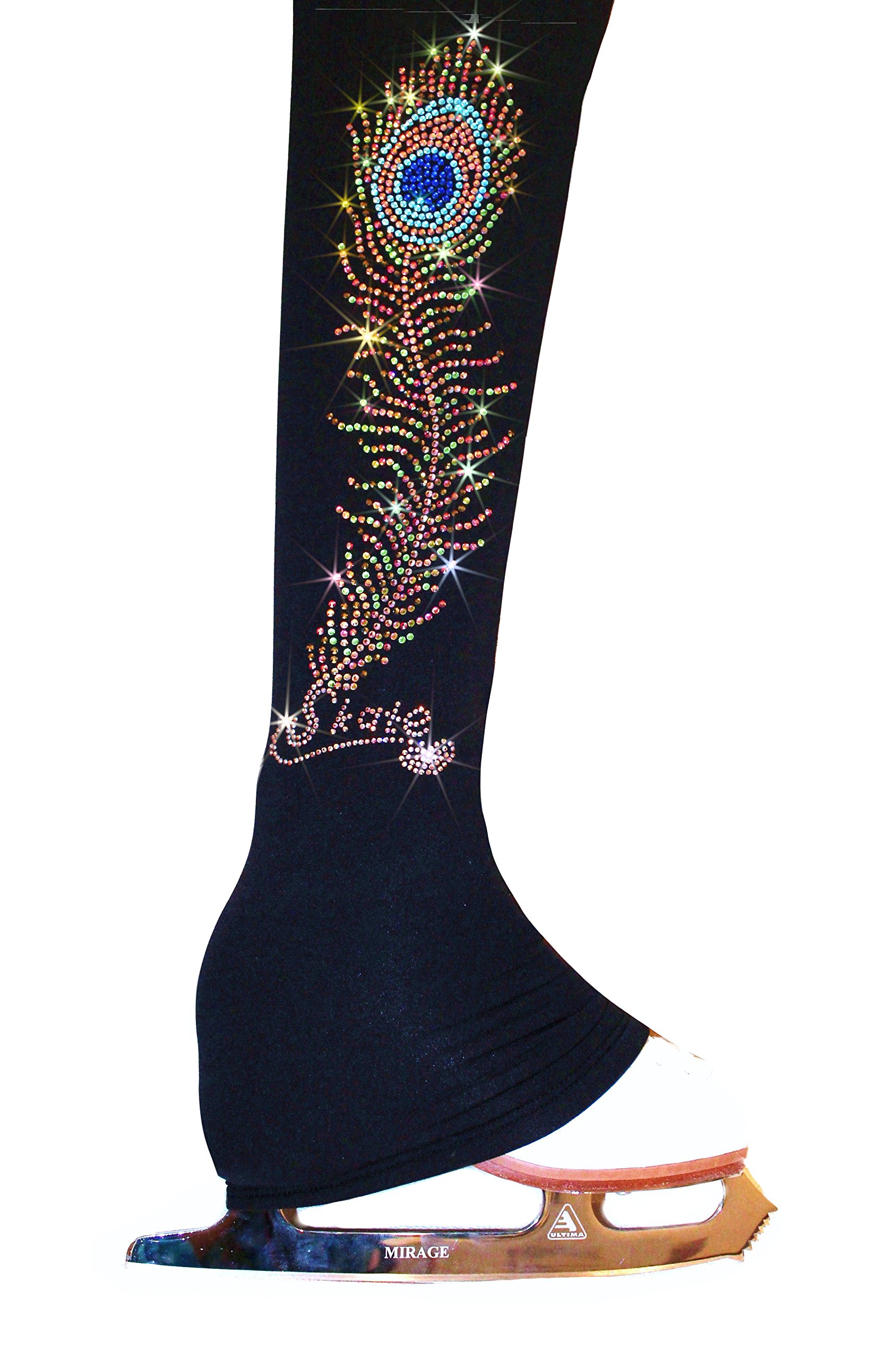 Premium Ice & Fire Polartec Figure Skating Pants - Elegant Peacock Print Design for Women's Competitive & Recreational Skating