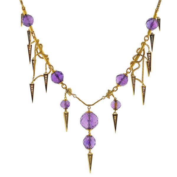Victorian Style Amethyst & Diamond Enameled Festoon Necklace - Elegant Vintage Jewelry for Women, Perfect for Weddings, Parties & Special Occasions