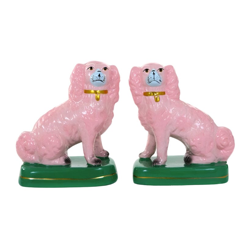 Staffordshire Dogs Pale Pink Ceramic Ornament Set of 2 - Vintage Home Decor for Living Room, Mantel, or Bookshelf