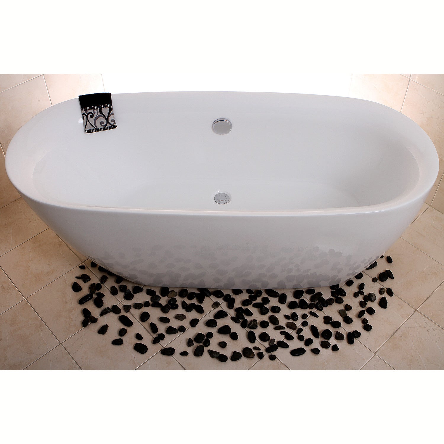 Aqua Eden VTDE713321 71-Inch Glossy White Acrylic Oval Freestanding Bathtub with Drain - Double Ended Soaking Tub for Luxury Bathrooms & Spa Retreats