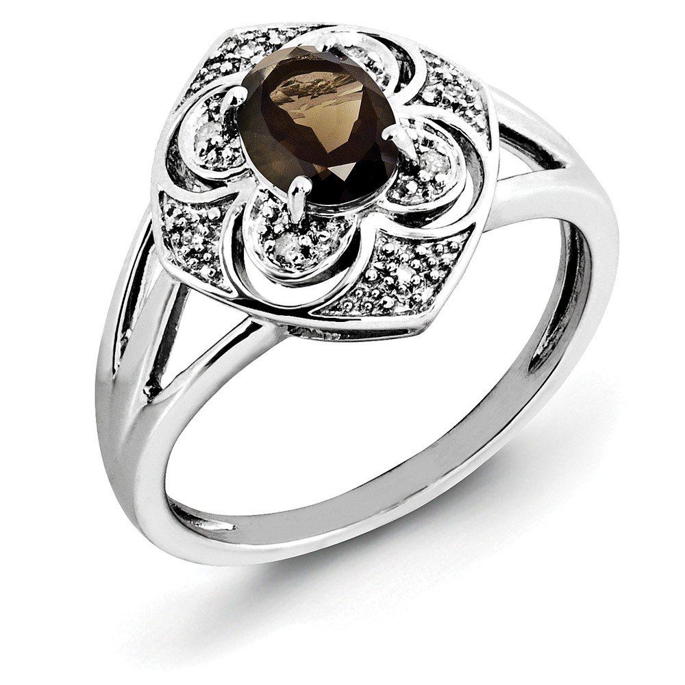 925 Sterling Silver Smoky Quartz & Diamond Engagement Ring 0.836ct - Elegant Wedding Band, Promise Ring & Anniversary Jewelry Gift for Women