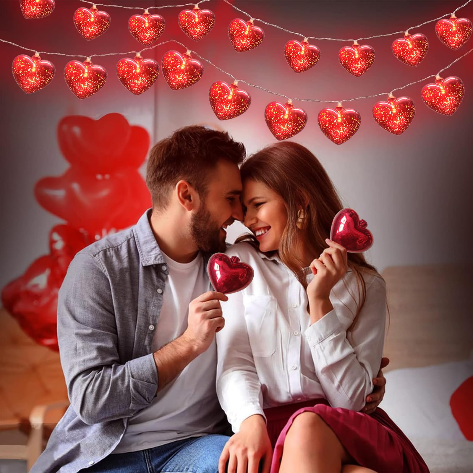 10 LED Valentine Heart String Lights - 6.8Ft Battery Powered with Remote Timer | Romantic Decor for Wedding, Christmas, Bedroom & Valentine's Day | Perfect for Indoor Lighting, Party Decorations & Romantic Ambiance