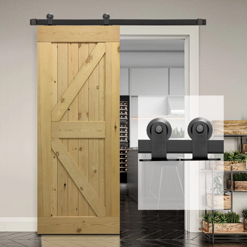 Hoconnie 18FT Top Mount Sliding Barn Door Hardware Kit - Black Single Door Track System for Rustic Home & Office Use