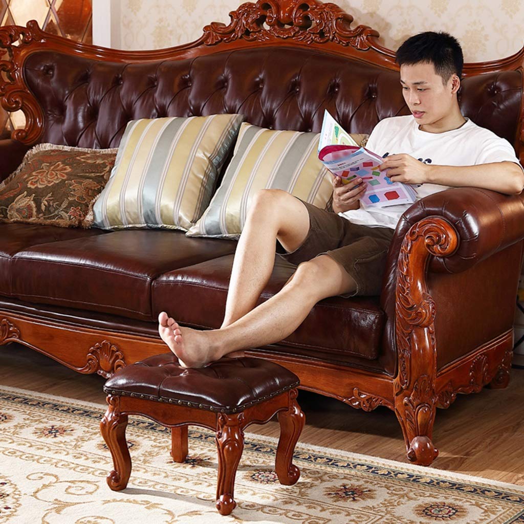 European-Style Square Foot Rest Stool for Living Room - Brown 40x34x32cm, 150kg Capacity - Perfect for Sofa Footstool, Coffee Table Companion & Porch Shoe Changing Stool