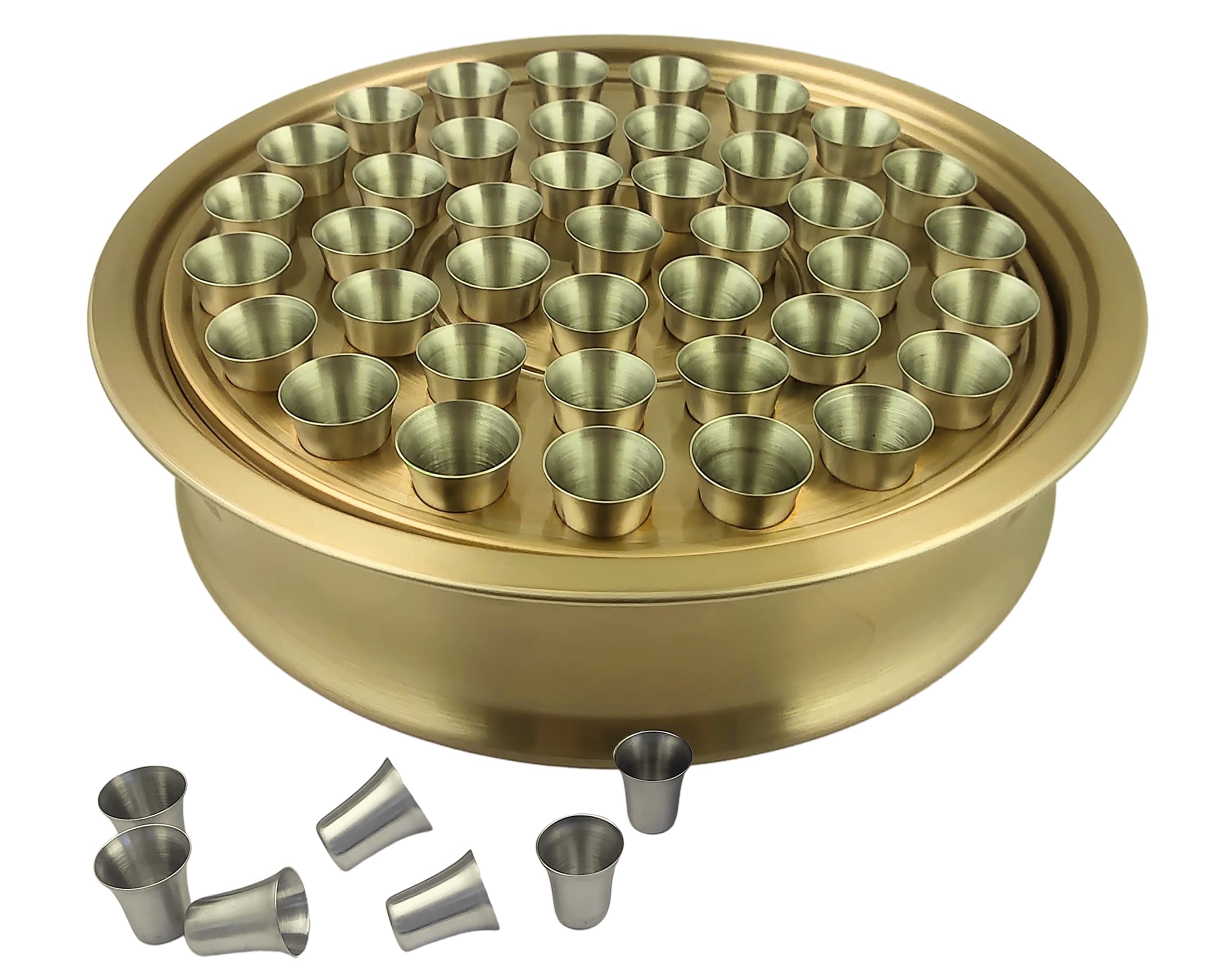 Stainless Steel Communion Tray Set with 40 Brass Gold Cups - Holy Wine Serving Tray for Church Services, Religious Ceremonies & Home Worship