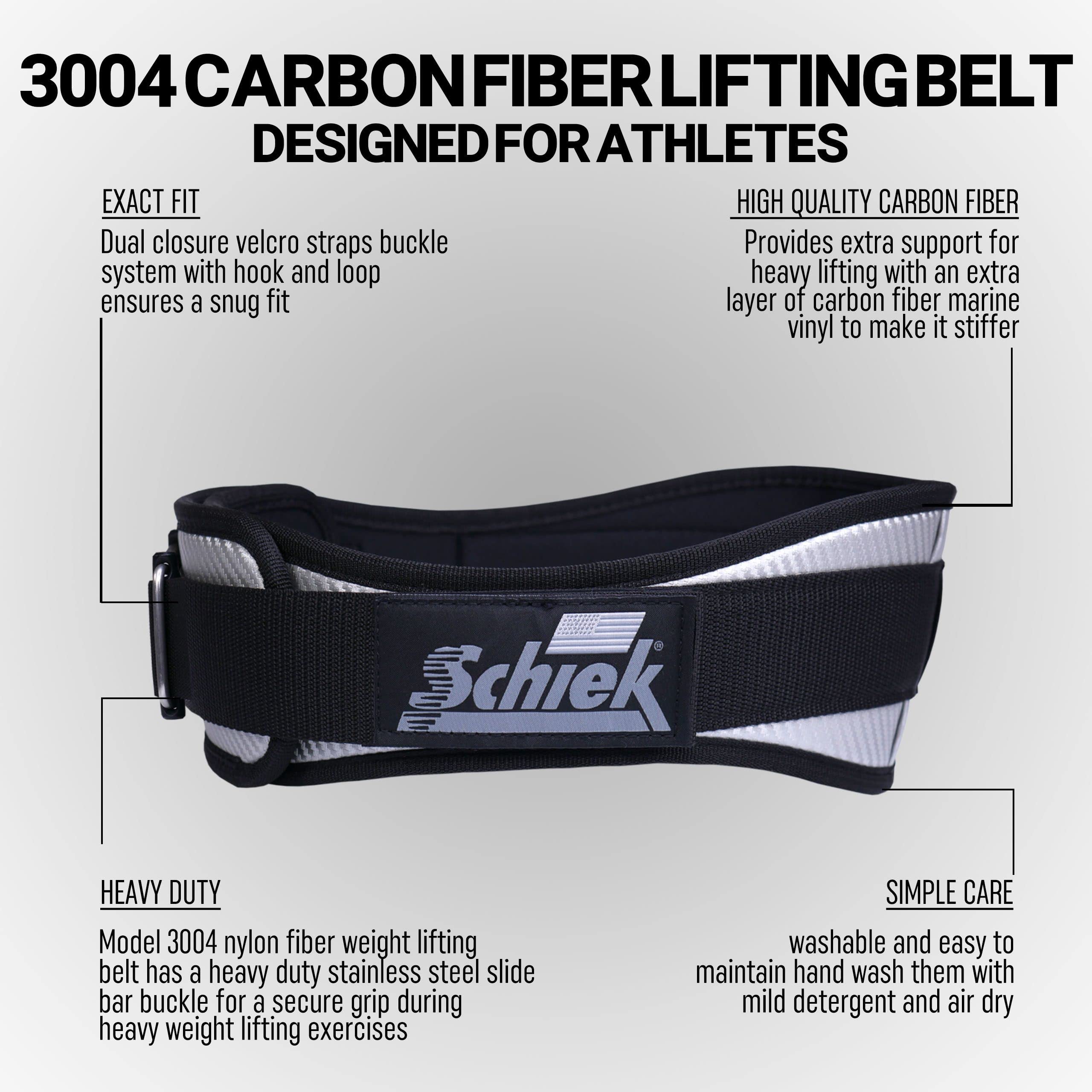 Schiek Sports 3004 Carbon Fiber Powerlifting Belt - Best Weight Lifting Gym Belt for Lower Back Support & Core Stability | Perfect for Deadlifts, Squats & Strength Training
