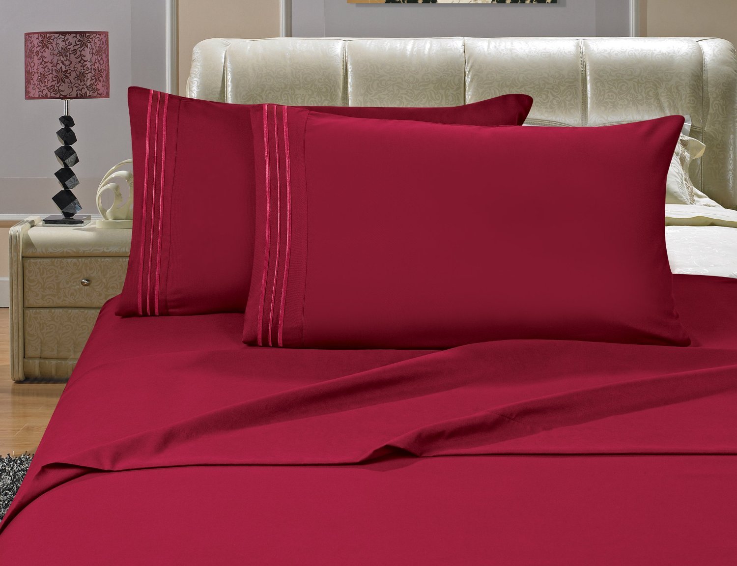 Luxury 1500 Thread Count 4-Piece Bed Sheet Set - Premium Hotel Quality, Wrinkle, Fade & Stain Resistant - California King Size, Deep Burgundy - Perfect for Master Bedroom, Guest Room & Airbnb