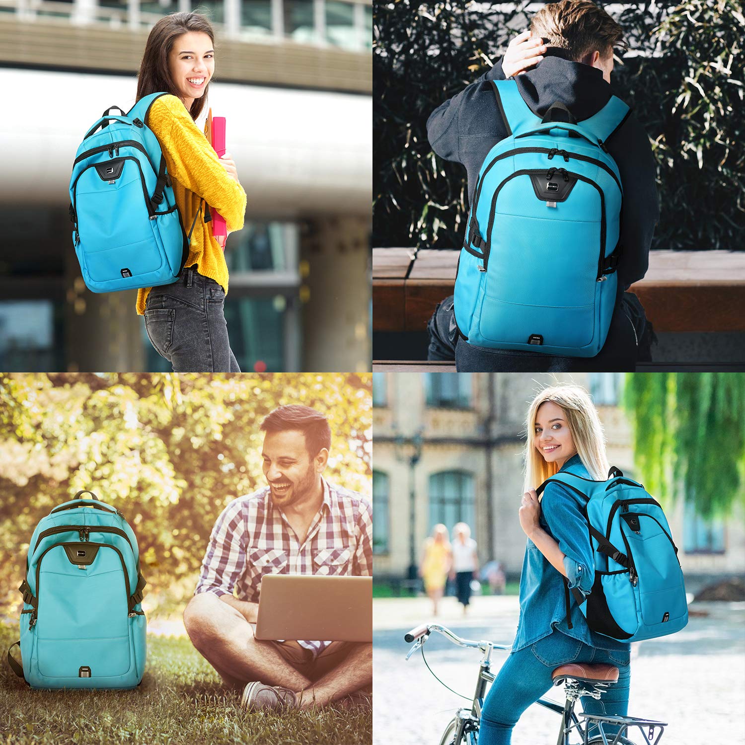 INSAVANT 15.6 Inch Water Resistant Laptop Backpack - Durable Anti-Theft College Travel Backpack with USB Charging Port - Perfect Gift for Men & Women (Sky Blue) - Ideal for Work, School & Daily Commute