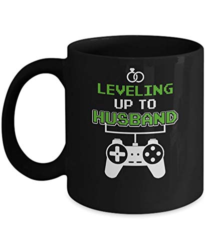 Funny Fiance Leveling Up To Husband Coffee Mug - 11oz Ceramic Cup for Grooms, Wedding Gifts & Bridal Showers - Perfect for Coffee, Tea & Office Use