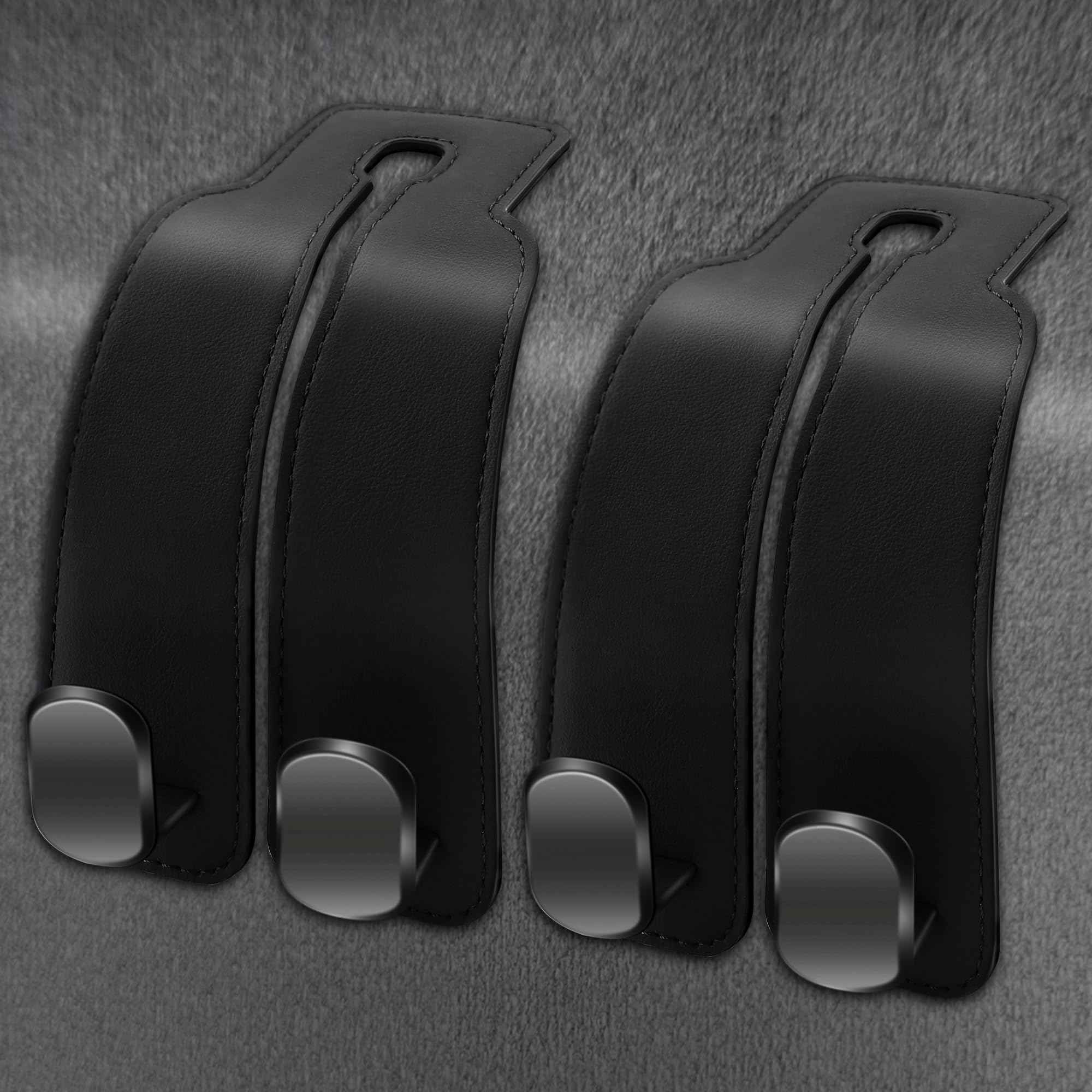 Amelity 2 Pack Black Car Seat Back Storage Hooks - Heavy Duty Headrest Hangers for Purses, Bags, Groceries & Organizing - Perfect for Road Trips, Shopping & Daily Commute