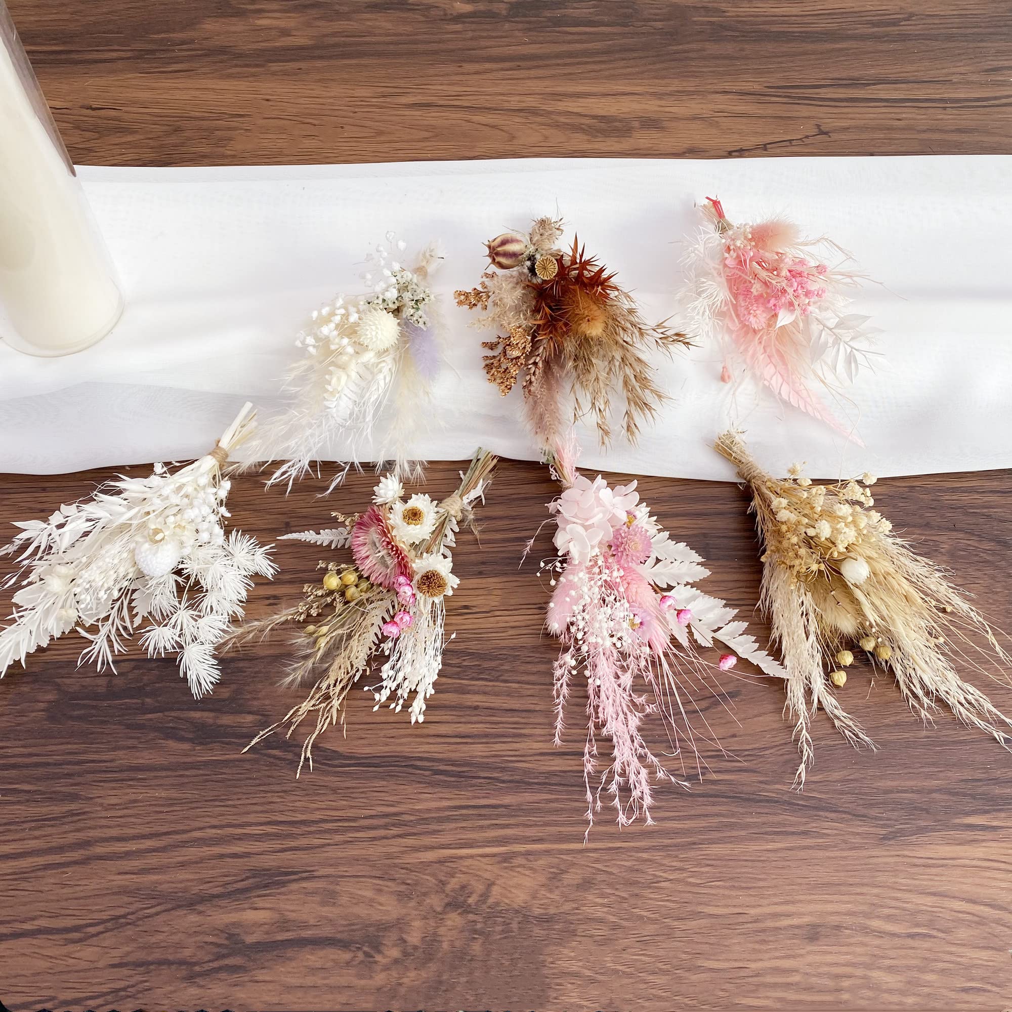 Mini Dried Flower Bouquet in Small Milk Bottle - Boho Style G with Pampas & Bunny Tails - Perfect for Wedding Centerpieces, Birthday Cake Decorations & Tabletop Home Decor