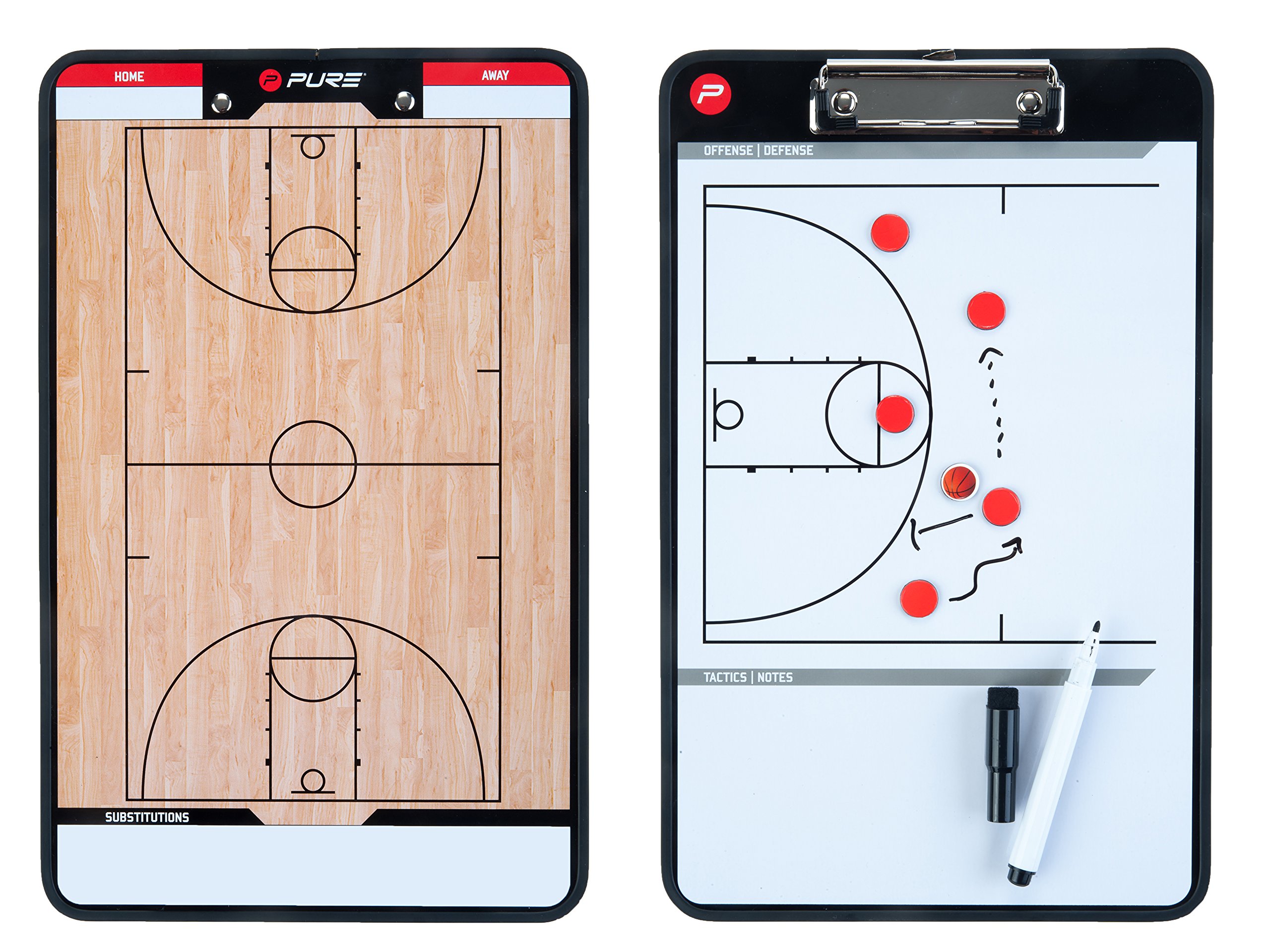 Pure2Improve Double-Sided Magnetic Basketball Dry-Erase Coaching Board - Perfect for Basketball Practice, Team Strategy Sessions & Player Development