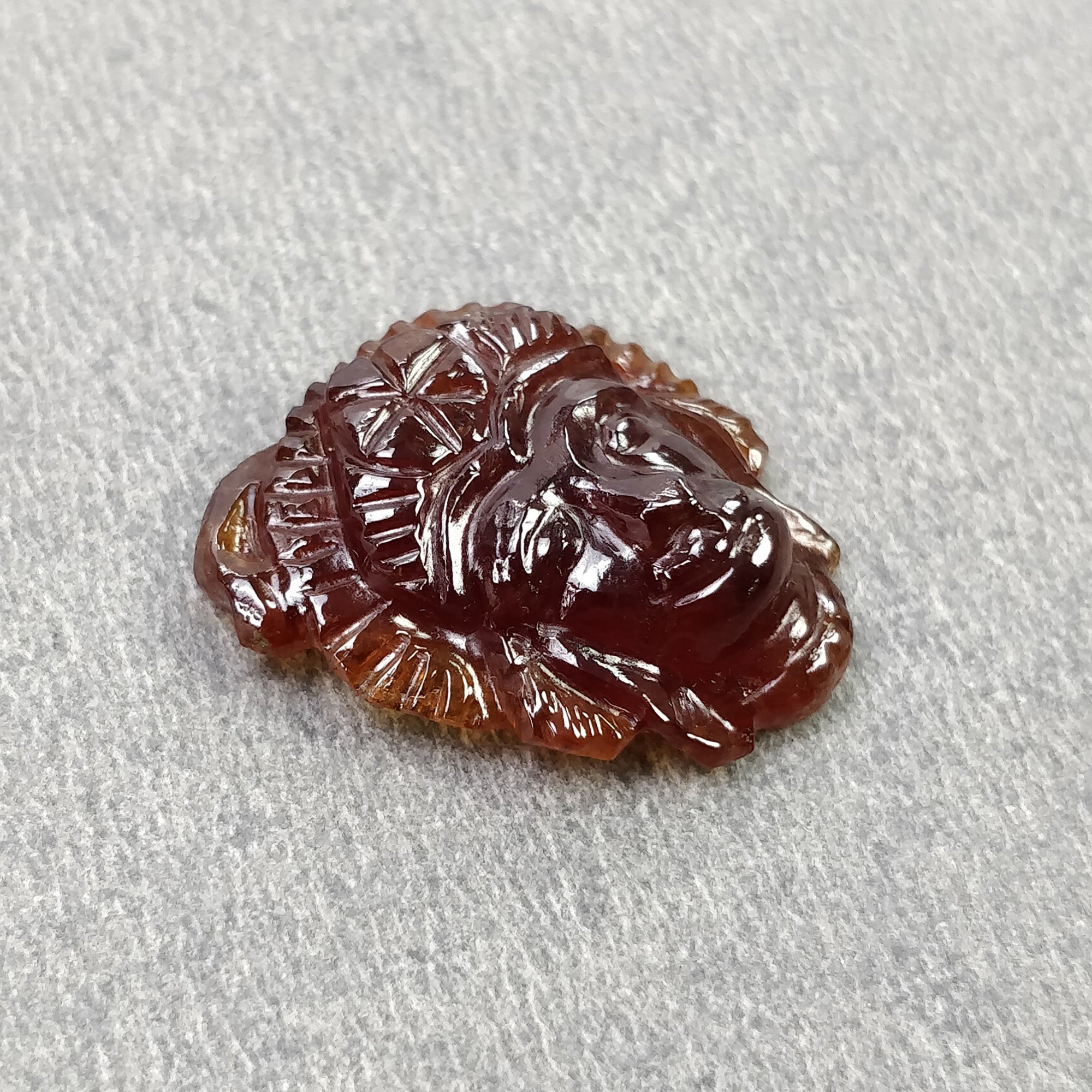 Natural Hessonite Garnet Gemstone Carving - 16.85cts Untreated Hand Carved Lord Hanuman 20x17mm | Spiritual Jewelry, Meditation Gift, Yoga Accessory | Video Included