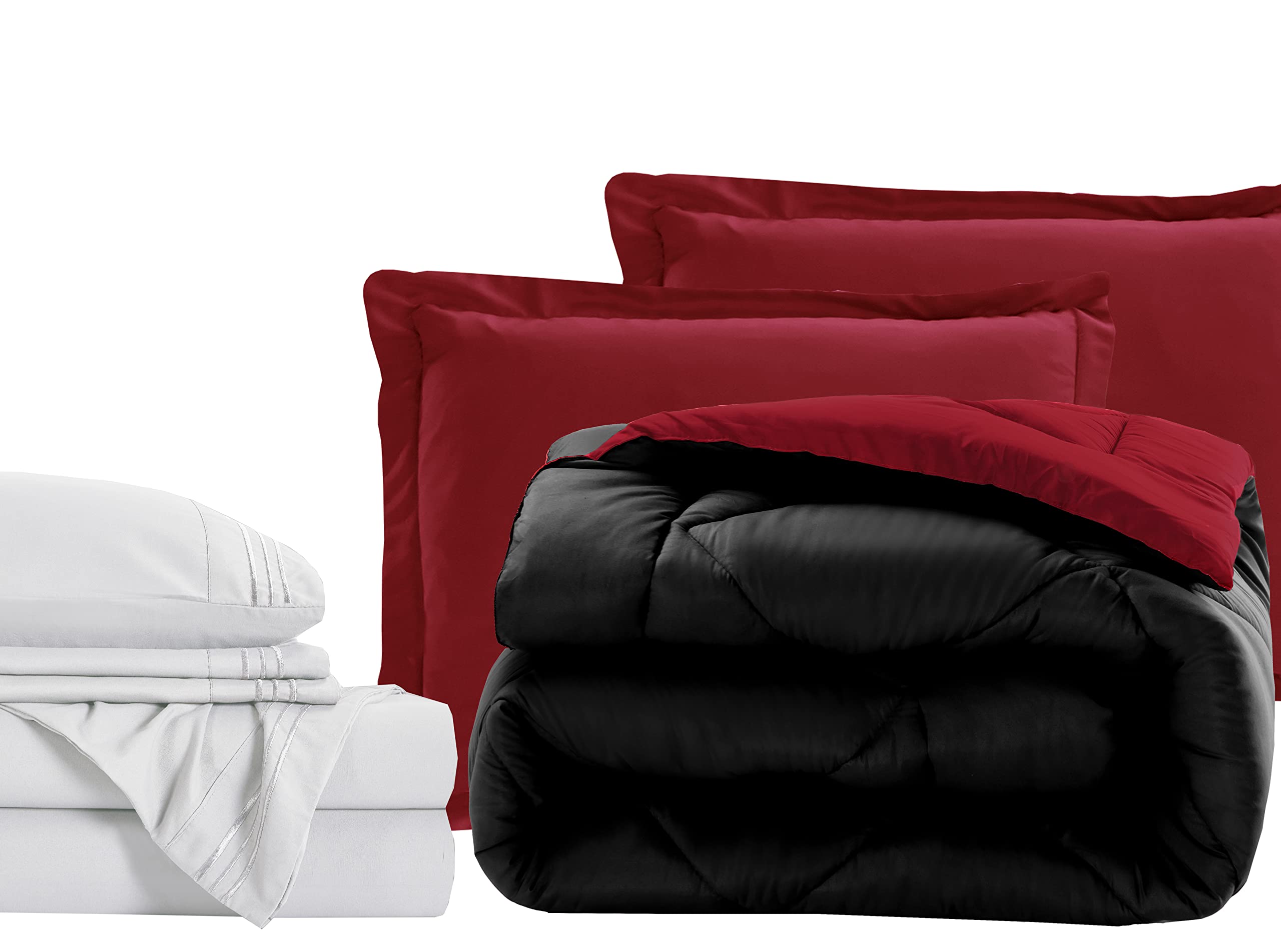 Luxury 7-Piece Twin XL Bed in a Bag Set - 1500 Thread Count Comforter & Sheet Set, Ultra Soft & Wrinkle Resistant, Black/Burgundy - Perfect for Dorm Rooms, Guest Beds & Cozy Home Decor