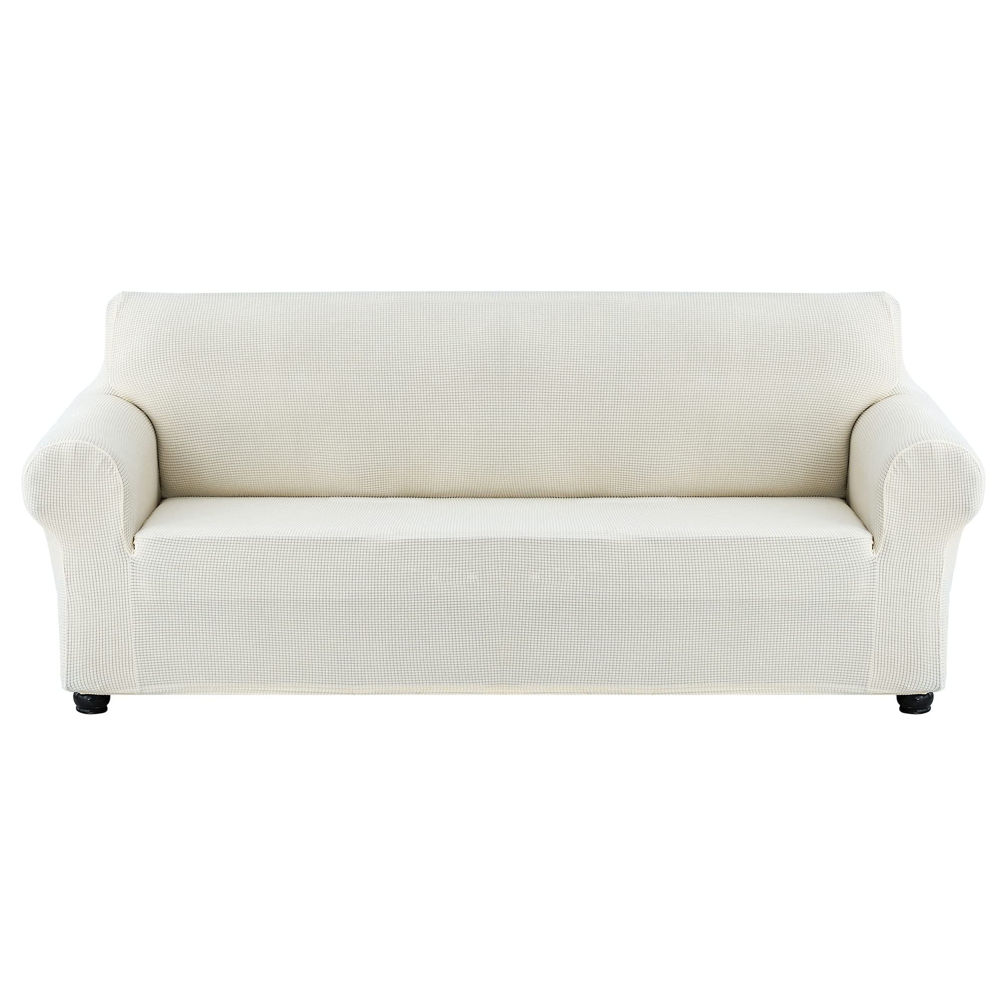 Stretch Sofa Slipcover - Waterproof Couch Cover, Soft Furniture Protector with Elastic Bottom for Kids & Pets (Beige, XL) | Perfect for Living Room, Family Room & Pet-Friendly Homes