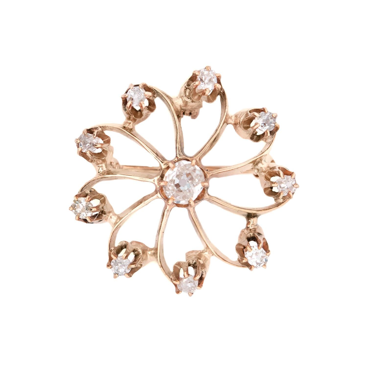 14K Gold Victorian Diamond Snowflake Brooch & Pendant - Elegant Vintage Jewelry for Christmas, Weddings, and Special Occasions