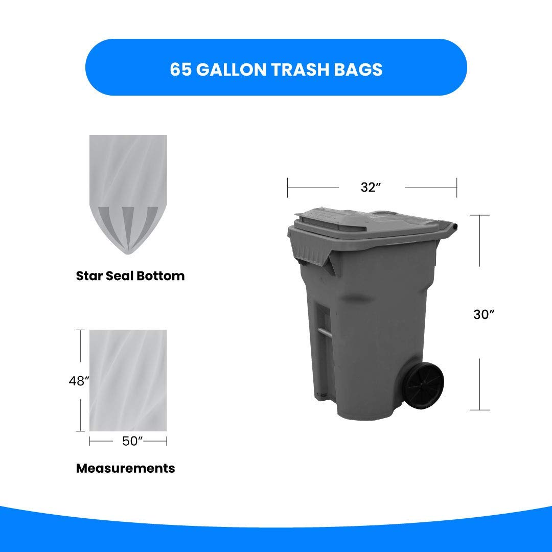 55 Gallon & 65 Gallon Heavy Duty Trash Bags - 150 Count (55 Gal) & 120 Count (65 Gal) | Extra Thick, Leak Proof Garbage Bags for Home, Office, Commercial Use | Perfect for Large Trash Cans, Yard Waste, Construction Debris