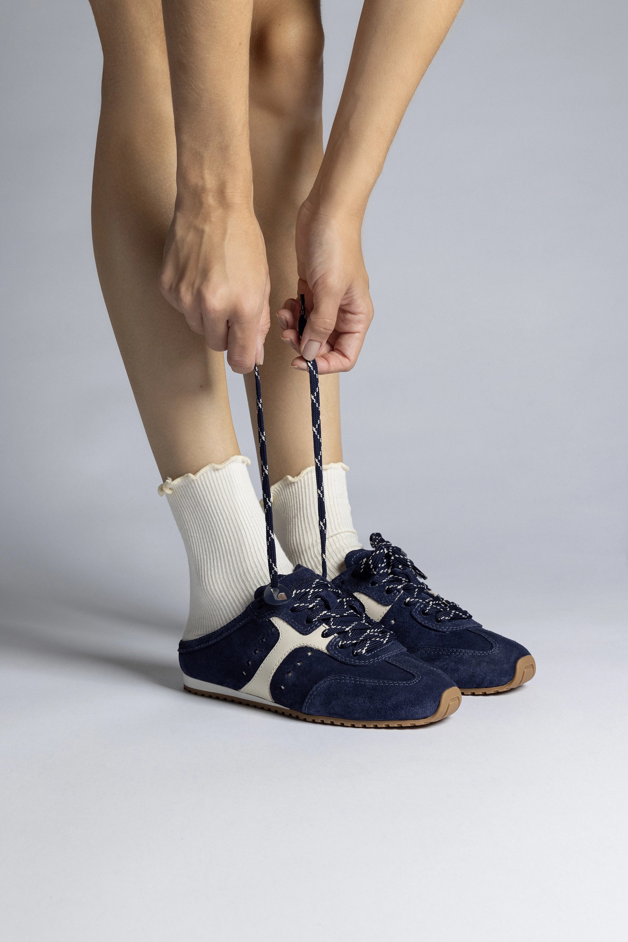 Stella Navy Suede & Ivory Leather Sneaker Mules - Comfortable Slip-On Shoes for Women, Perfect for Casual Wear, Running Errands & Travel