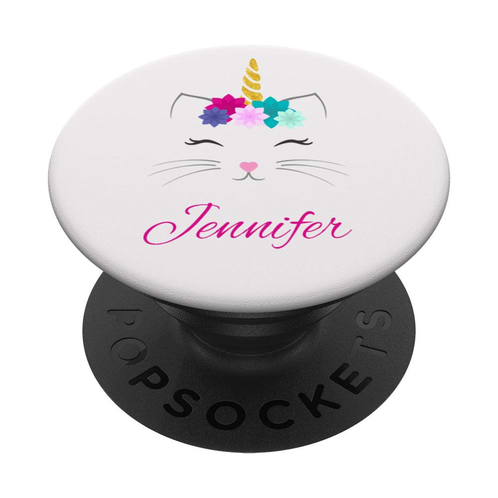 Personalized Jennifer Name Gift - Cat Unicorn PopSockets Phone Grip & Stand for iPhone, Samsung, Tablets | Cute Phone Accessories for Girls, Women | Perfect Birthday, Christmas Gift Idea
