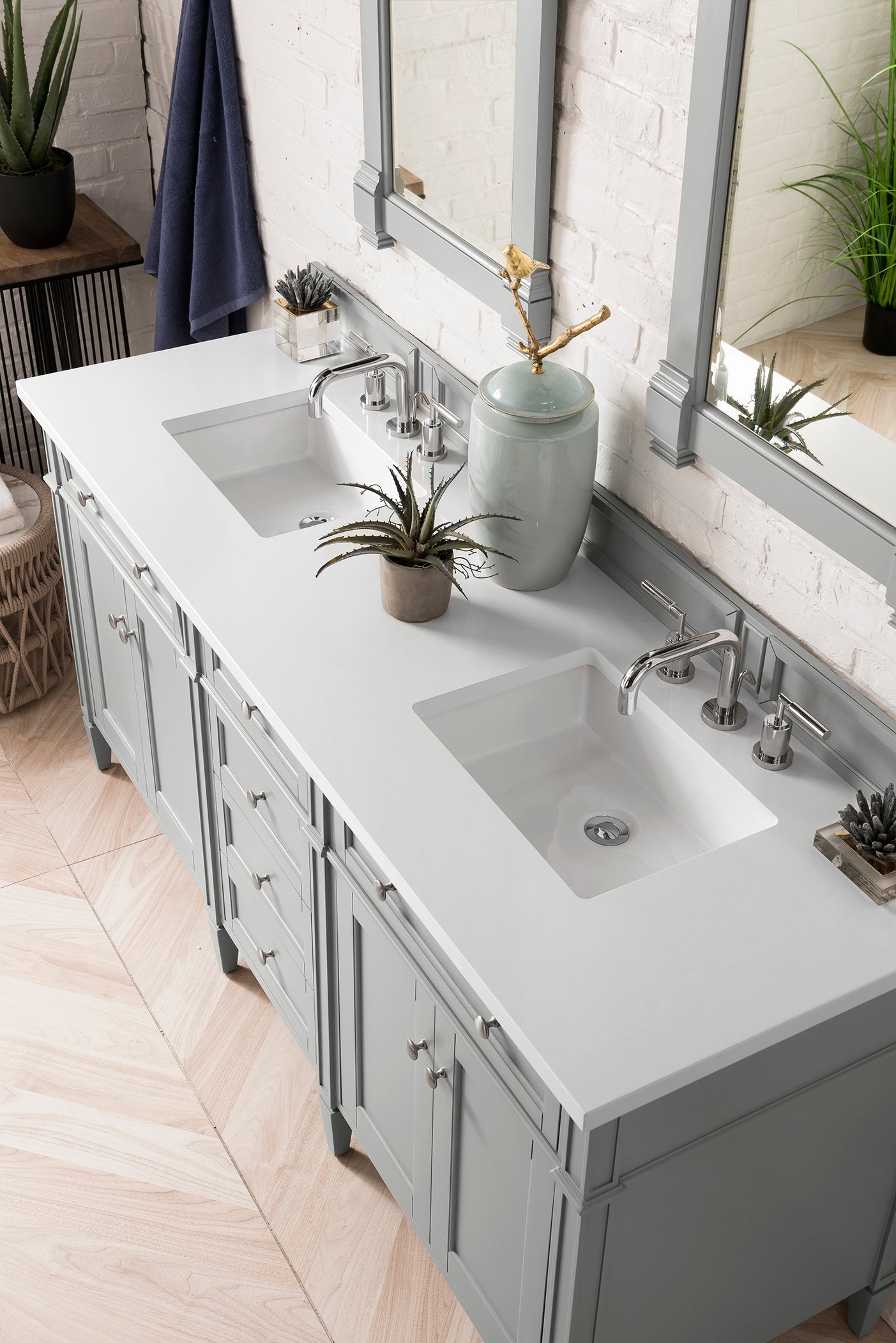 Brittany 72-Inch Urban Gray Double Bathroom Vanity with 3CM White Zeus Quartz Countertop - Perfect for Modern Master Bathrooms and Spacious Guest Suites