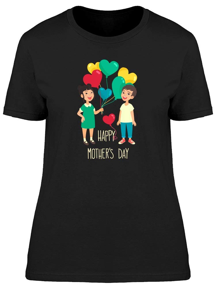 Mother's Day Kids with Balloons T-Shirt for Women - Cute Graphic Tee for Mom, Daughter & Family Matching Outfits | Perfect for Mother's Day Gifts, Family Photos & Special Occasions