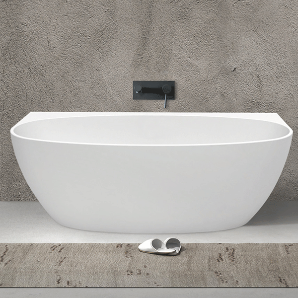 Fienza FR65 1300mm Keeto Back-to-Wall Acrylic Bathtub - Gloss White | Modern Freestanding Soaking Tub for Small Bathrooms & Spa-Like Relaxation