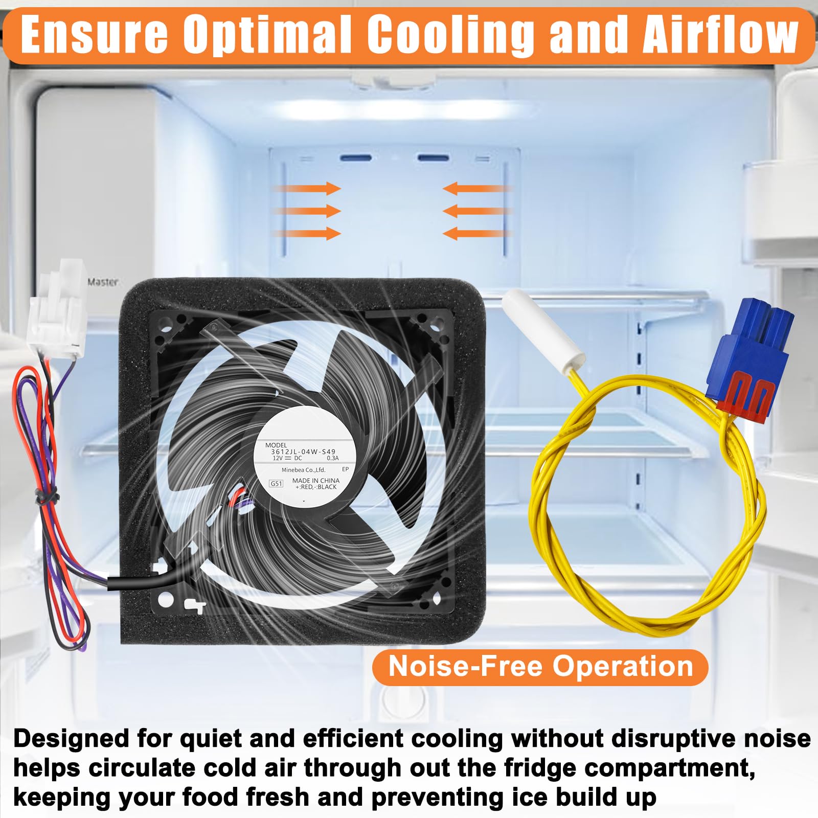 Upgraded DA81-06013A Refrigerator Evaporator Fan Motor - Compatible with Samsung Refrigerators RF263BEAESR RF260BEAESR - Quiet Operation with DA32-10105X Temperature Sensor - Perfect for Home Kitchen Fridge Repair and Maintenance