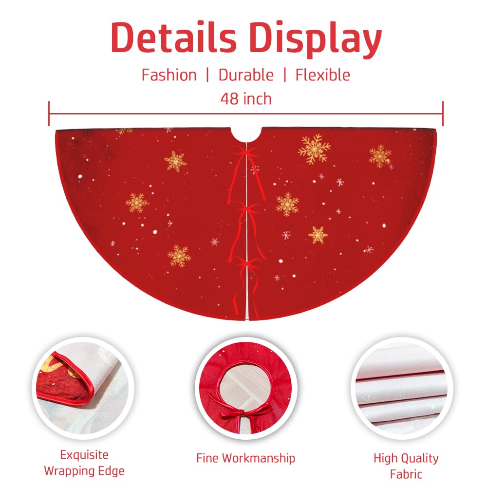 Red and Gold Christmas Tree Skirt with Santa Claus & Snowflake Pattern - 48 Inch Holiday Decor for Indoor/Outdoor Xmas Party, Home, Church & Office Decorations | Perfect for Christmas Tree Base, Festive Gatherings & Seasonal Photo Backdrops