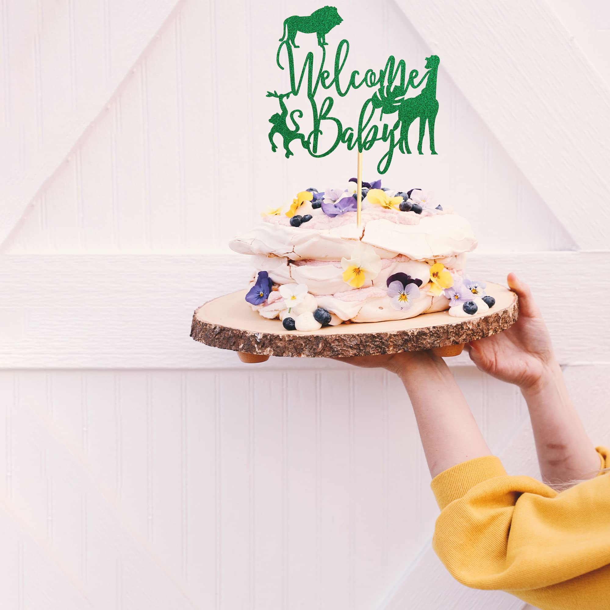 Wild Safari Animal Baby Shower Cake Topper Set - Jungle Theme Cake Decorations with Green Glitter | Perfect for Baby Shower Parties, Gender Reveals & First Birthday Celebrations