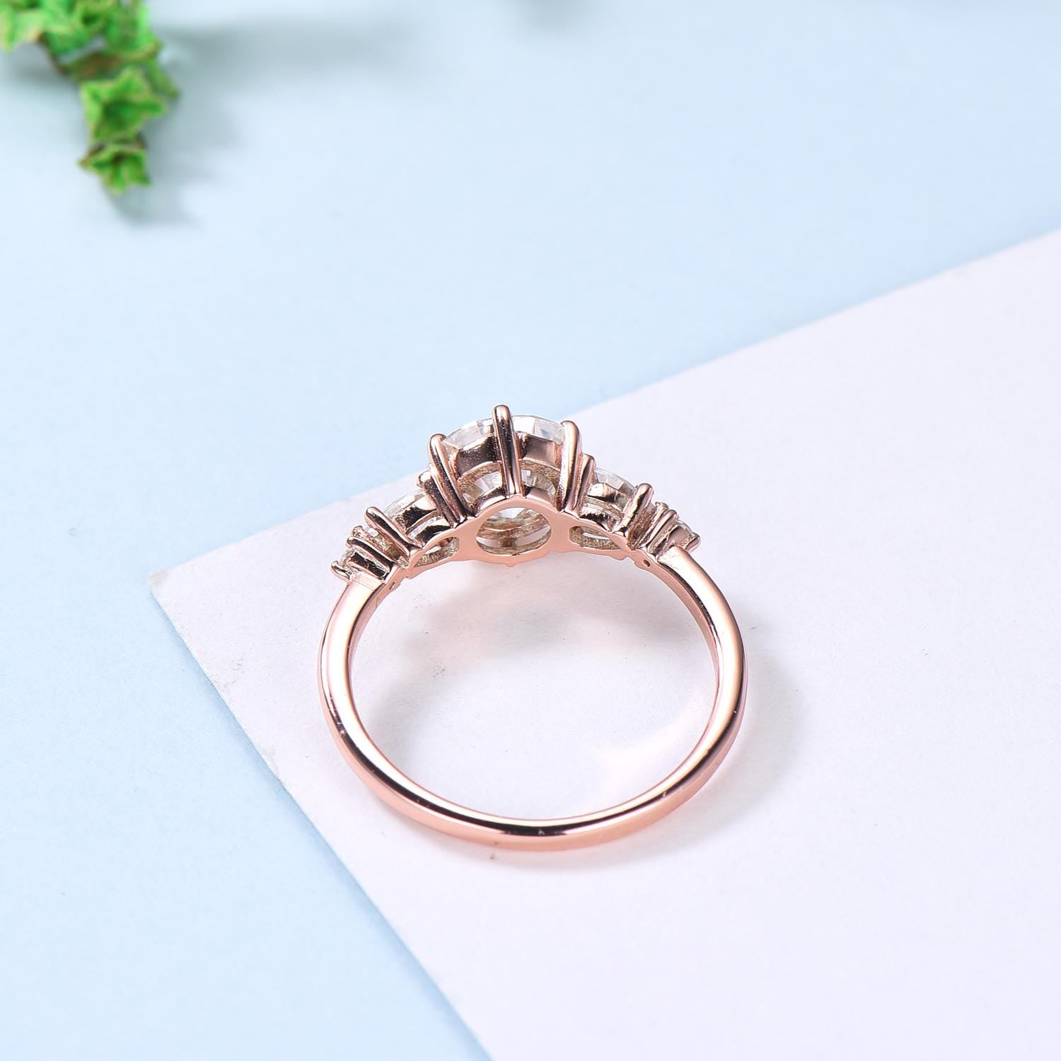 1 Carat D Color VVS2 Clarity IGI Certified Lab Grown Round Cut Diamond Five Stone Engagement Ring with Side Pear & Marquise Diamonds in Rose Gold - Perfect for Proposals, Anniversaries & Special Occasions