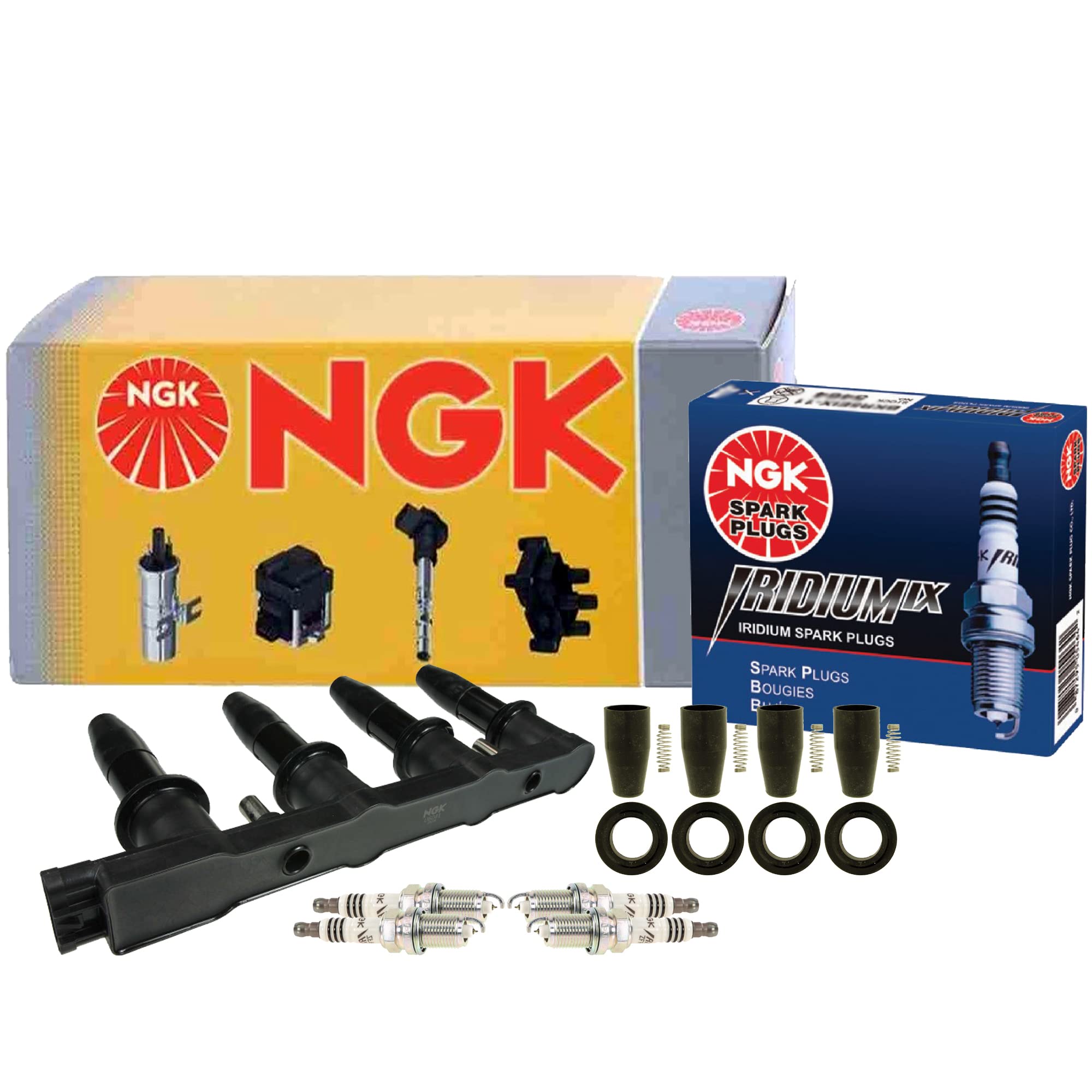 NGK COP Ignition Coil with 4 Boots & 4 Iridium IX Spark Plugs Kit - Compatible with Chevy Pontiac GMC Vehicles - Perfect for Engine Performance Upgrade & Tune-Up