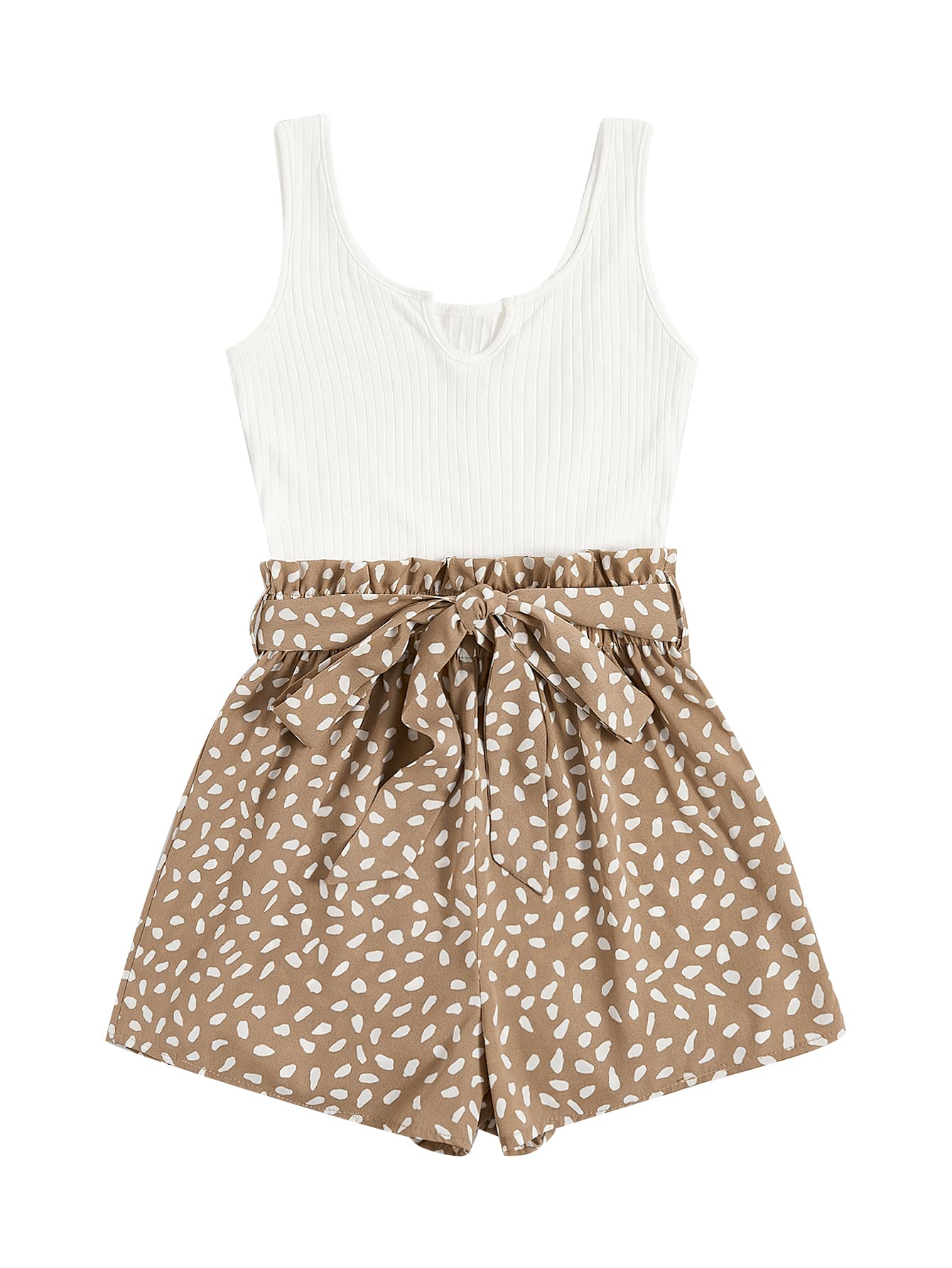 SOLY HUX Women's Summer Sleeveless Belted Tank Romper Short Jumpsuit - Casual Outfit for Beach, Vacation & Outdoor Activities