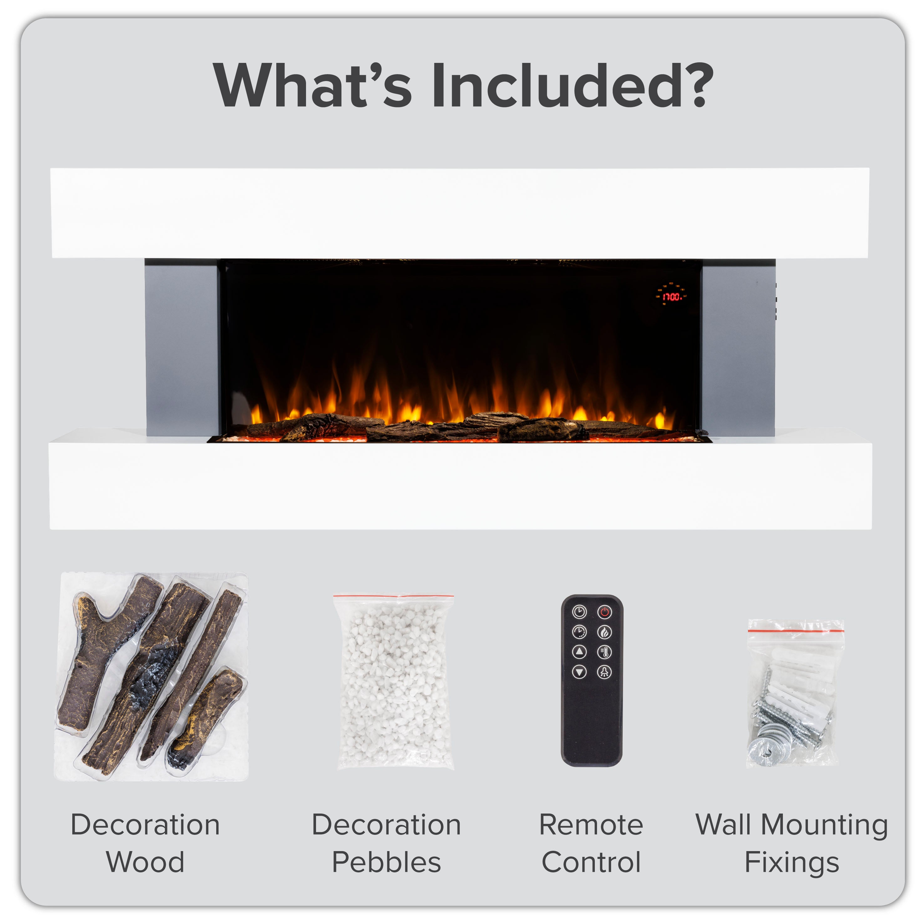 Baridi 52 Inch Electric Fireplace Wall Mount - Realistic LED Flame Effects, Grey Finish - Perfect for Living Room, Bedroom & Office Heating (Model DH112)