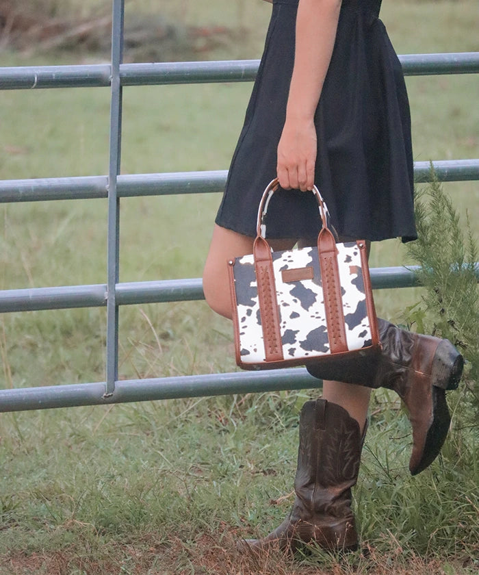 Wrangler Cow Print Concealed Carry Tote Bag - Stylish & Spacious for Work, Travel & Everyday Use