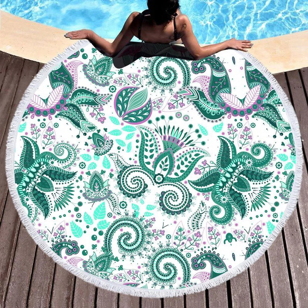 Premium Coastal Paisley Round Beach Towel - Soft, Absorbent & Quick-Drying - Perfect for Pool, Beach, Picnics & Yoga