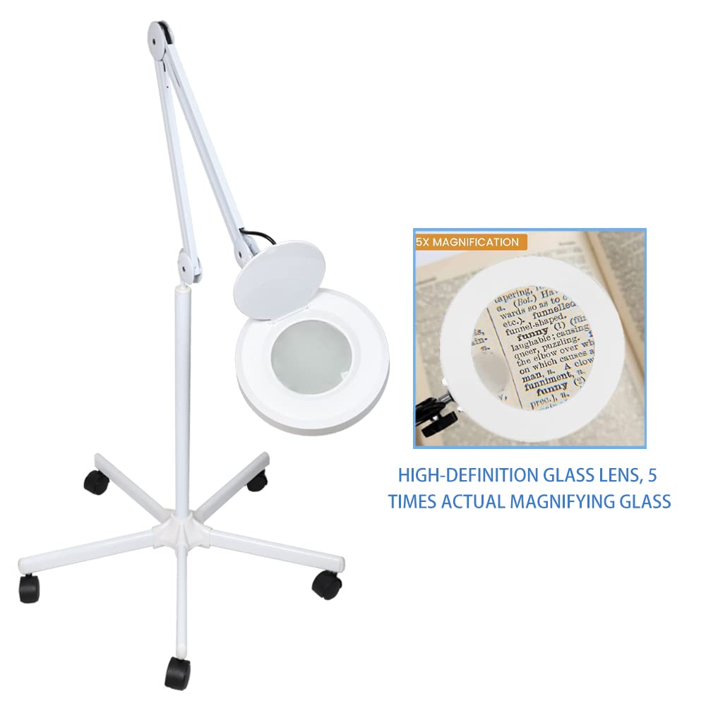 Sanqiao 5X Magnifying Floor Lamp with Adjustable LED Light - Vertical Stand for Beauty Salon, Tattoo, Nail & Skin Care - Perfect for Makeup Application, Eyebrow Shaping & Detailed Work