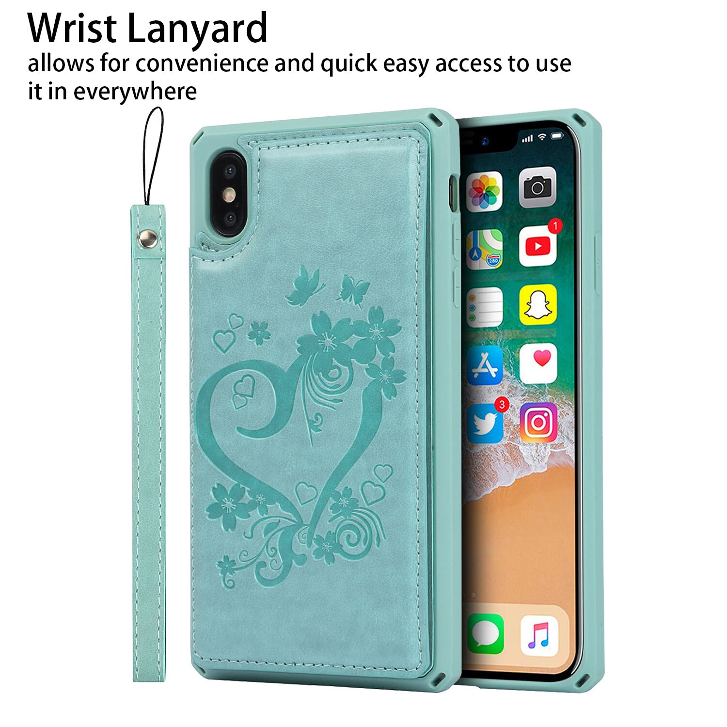 Premium Leather Wallet Case for iPhone X/Xs - RFID Blocking Card Holder with Kickstand & Wrist Strap | Slim Protective Phone Cover for Men & Women | Perfect for Work, Travel & Everyday Use (Green)