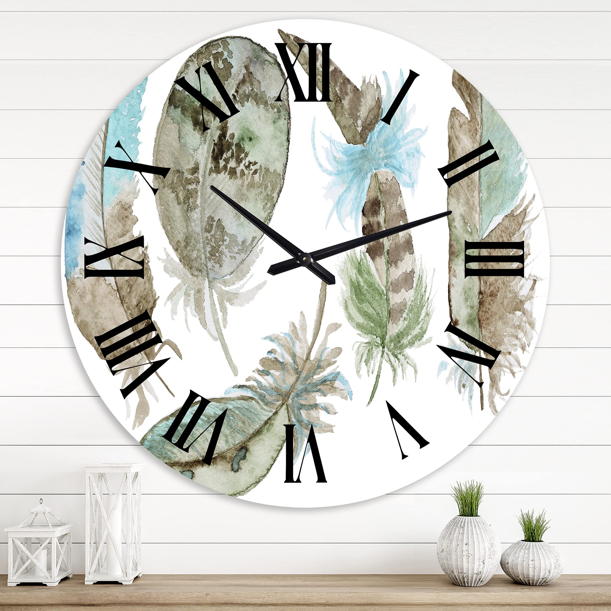 Bohemian & Eclectic Large Wall Clock with Green Feathers - Unique Animal Design for Living Room Decor | Perfect for Boho Home, Office & Dorm Room Wall Art