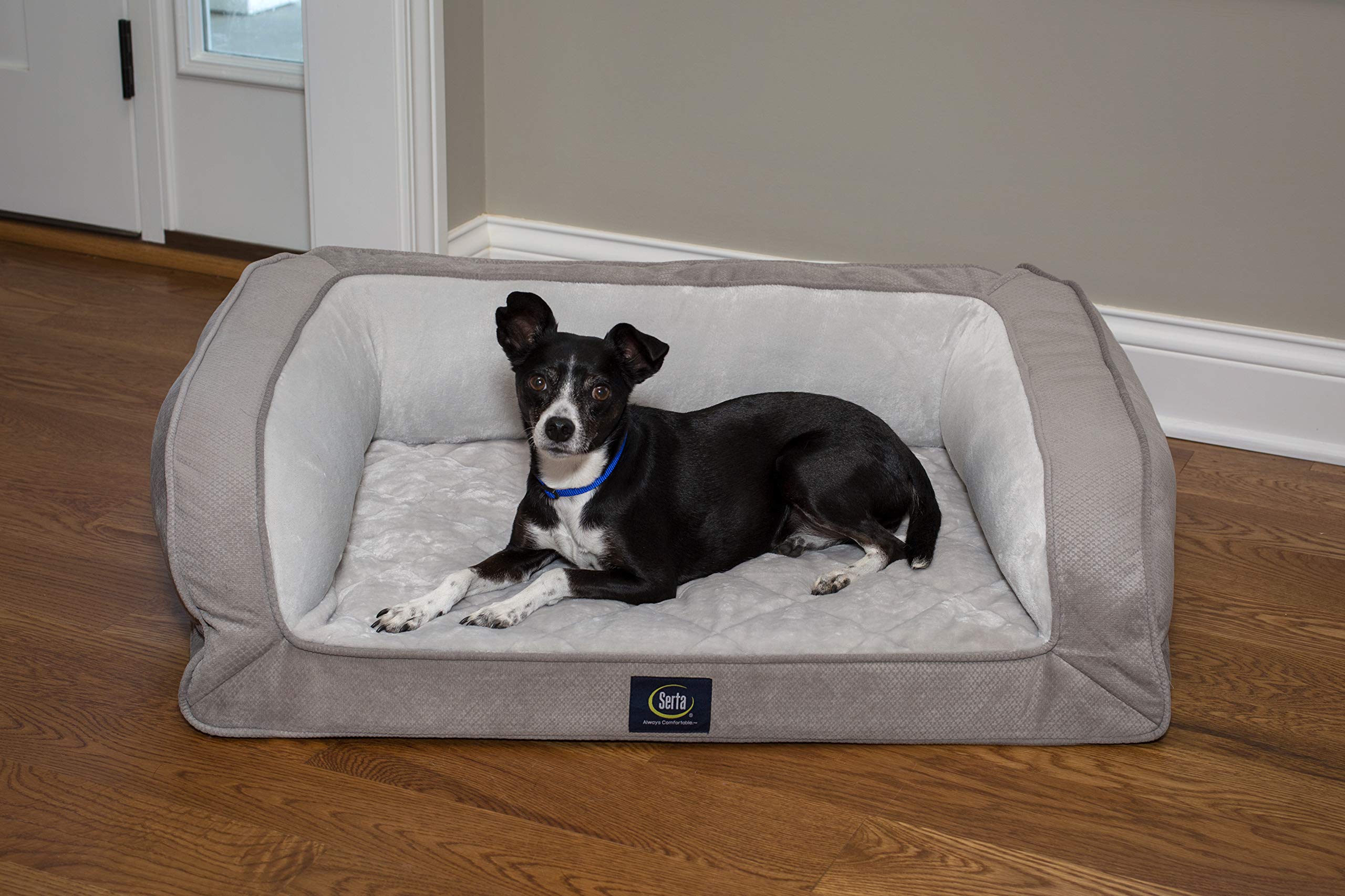 Serta Ortho Quilted Large Grey Pet Bed for Dogs & Cats - Comfortable Couch Sofa Dog Bed with Removable Washable Cover - Perfect for Living Room, Bedroom & Office Use