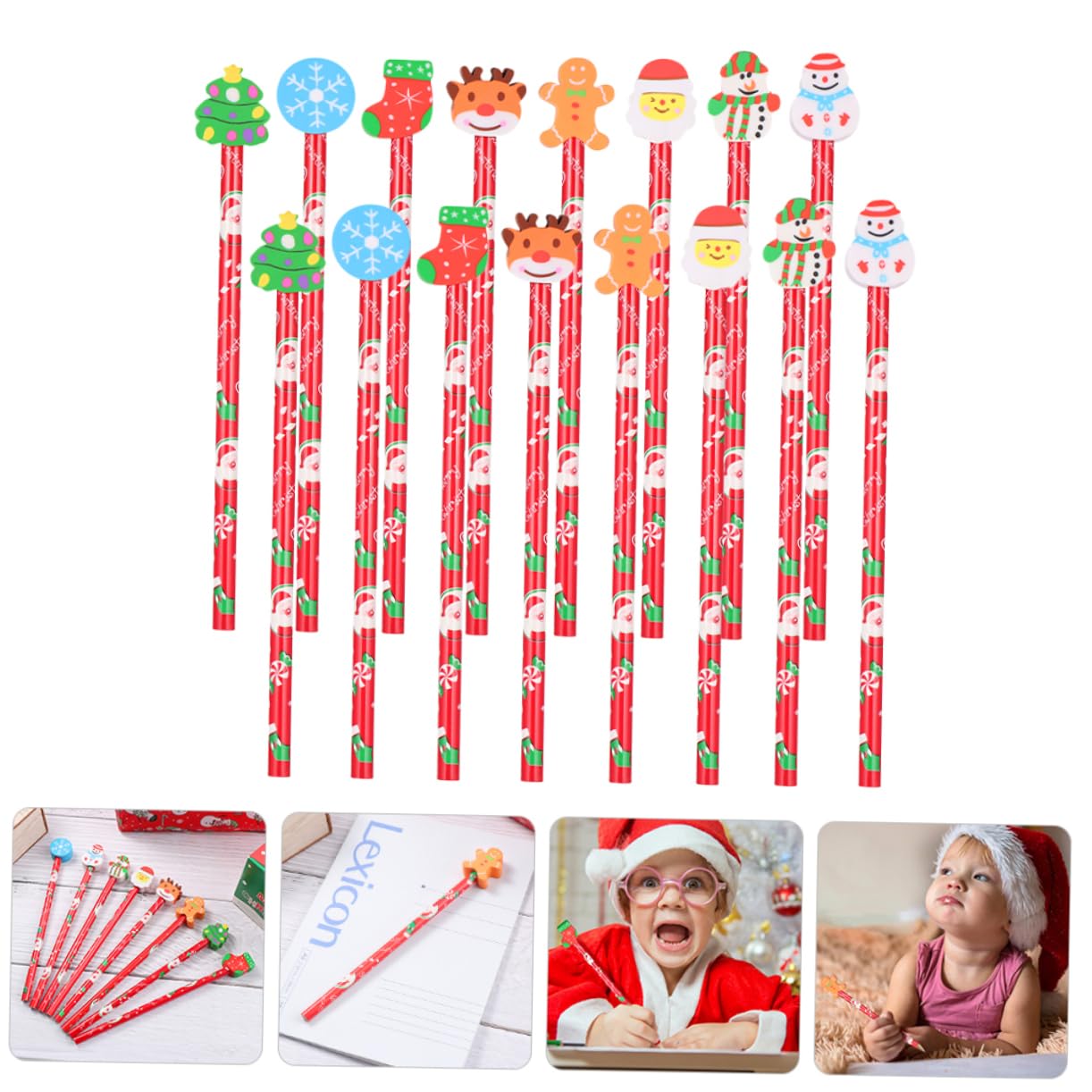 CIMAXIC 24pcs Christmas Pencils Set - Wooden Holiday Pencils with Merry Themed Toppers for Kids, Xmas Party Favors & Home Decor - Perfect for School, Office & Christmas Gift Giving