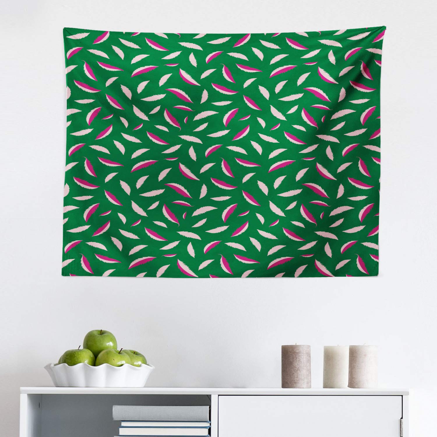 Ambesonne Abstract Leaf Tapestry - Pink Feather-Like Leaves on Neutral Background, 28